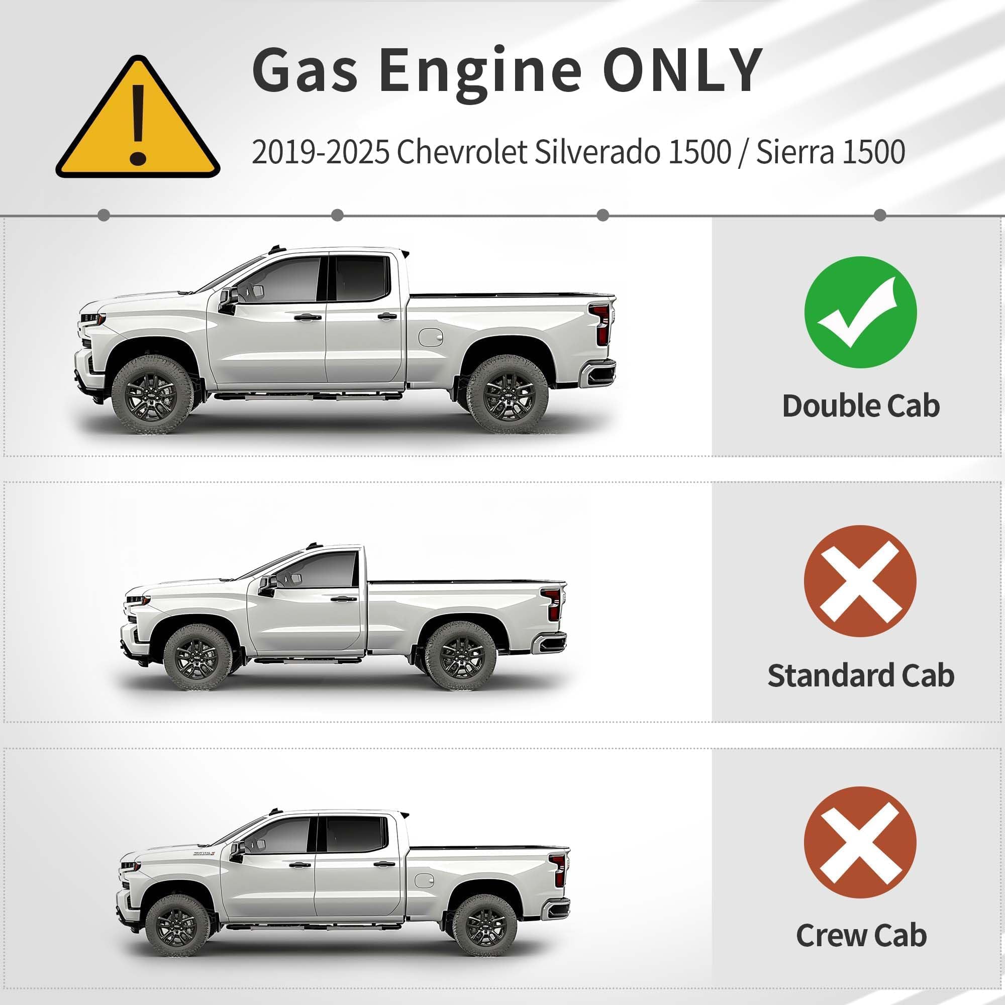 Oedro Floor Mats Fit For 2019-2025 Chevrolet Silverado 1500/Sierra1500 Double Cab With 1St Bench Seats, No Rear Underseat Storag