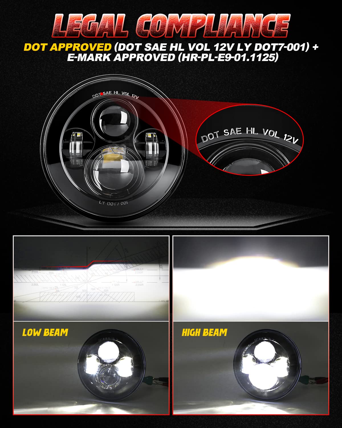 Lx-Light 7'' Round Black Led Headlight High Low Beam Compatible With Jeep Wrangler Jk Tj Lj Cj Hummer H1 H2 (Pair)