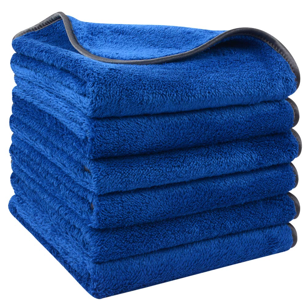 Sinland Microfiber Car Drying Towels Ultra Absorbent Car Wash Cleaning Auto Detailing Towels 380Gsm 16Inch X 24Inch 6Pack Blue