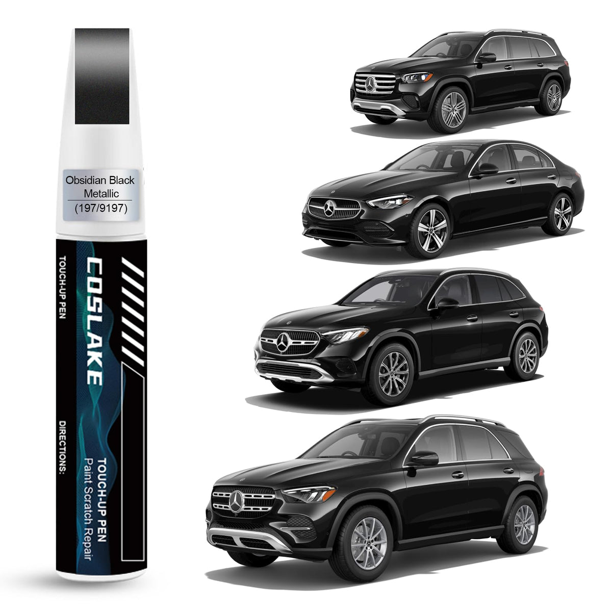 COSLAKE Car Touch Up Paint(Obsidian Black Metallic(197/9197)) for Mercedes-Benz, Car Paint Scratch Repair Kit, Quick & Easy Solu