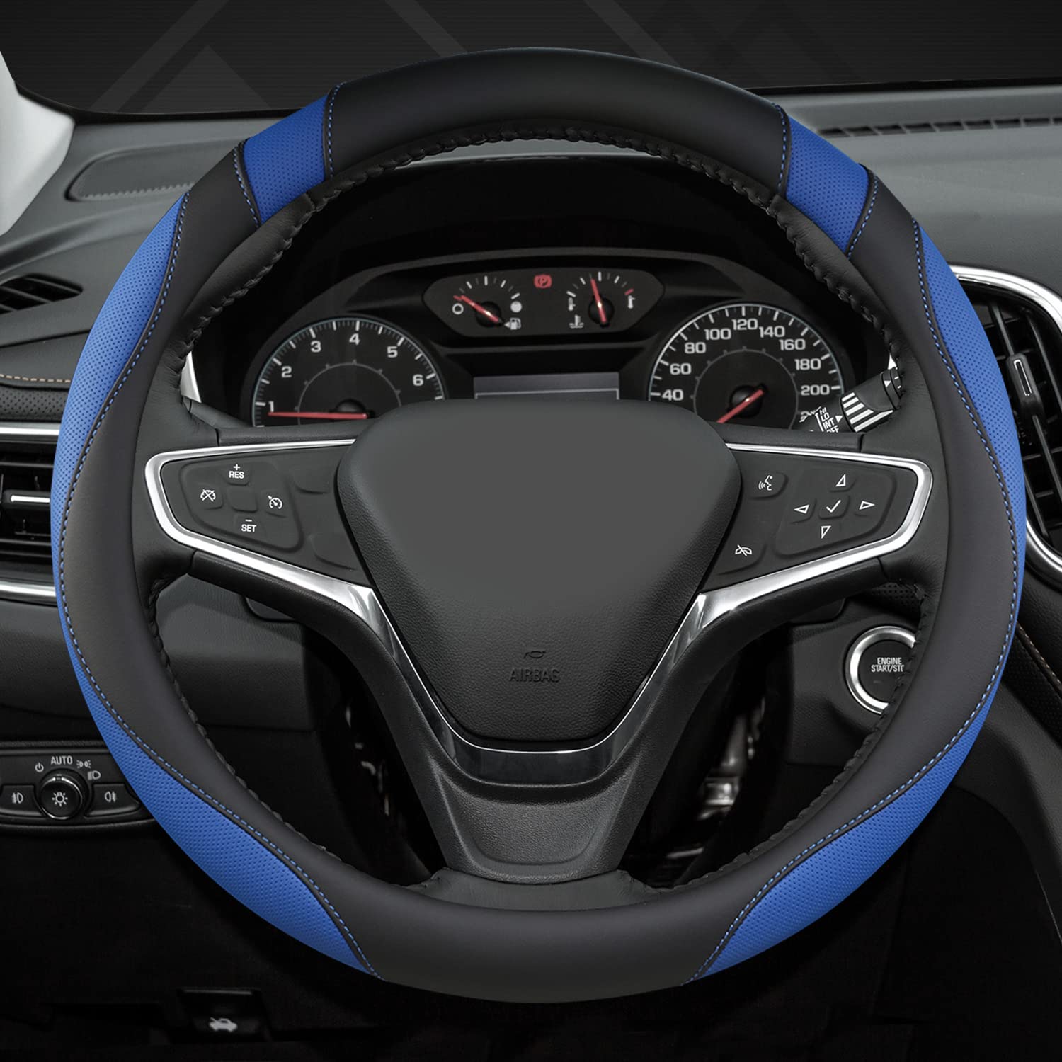 West Llama Customized Auto Car Steering Wheel Cover For Chevy 14.5-15 Inches, Steering Wheel Cover For Chevrolet (Black+Blue - S