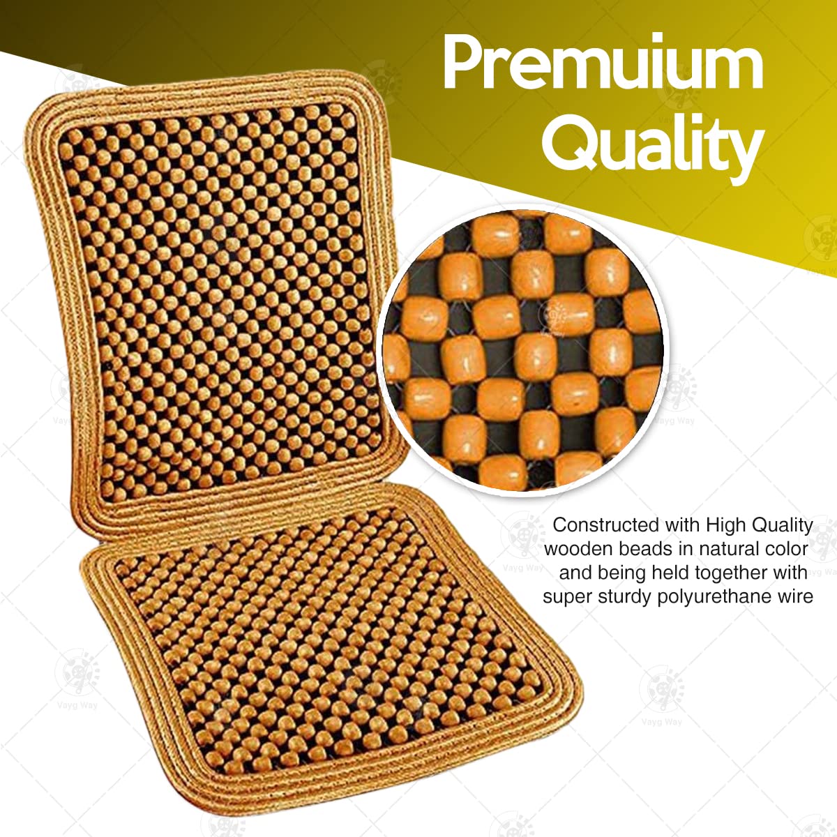 VaygWay Wood Beaded Comfort Seat Cushion Seat Cover – Wooden Beaded Car Seat Cover – Natural Wood Double Strung Beads – Massage Comfort Cover Car Seat – Universal SUV Auto Office Home
