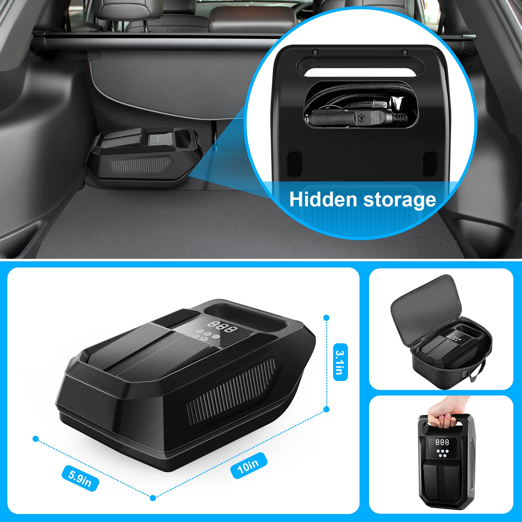 Fbk Tire Inflator Portable Air Compressor Tire Air Pump For Car Tires - Car Accessories, 12V Dc Auto Pump With Digital Pressure