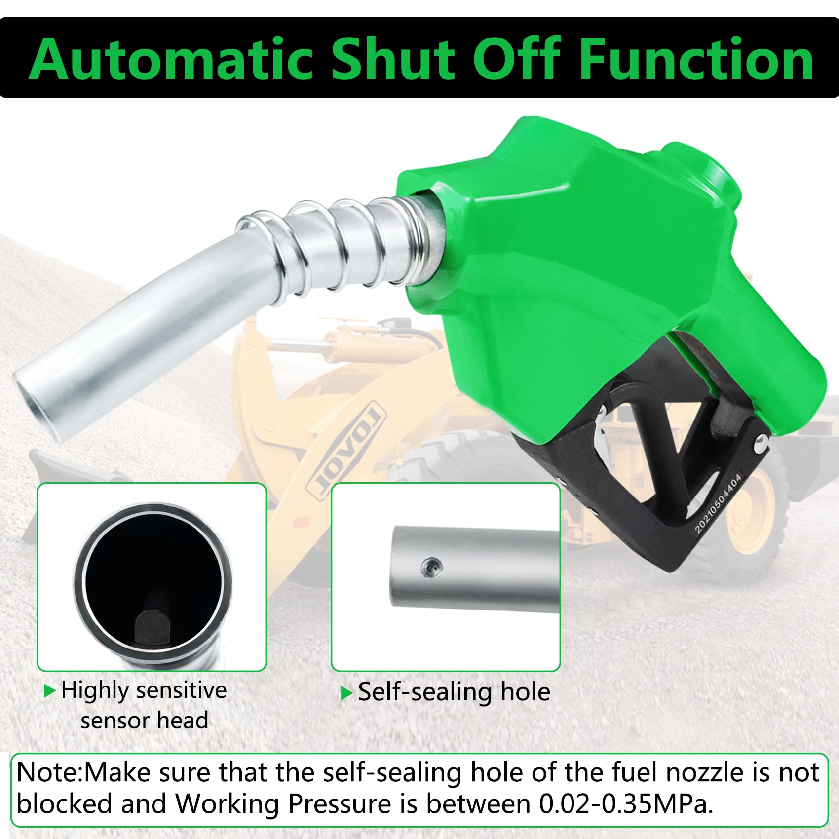 Azdele 1 Inch NPT Green Automatic Fueling Nozzle 1-3/16 Inches(OD=30mm) Spout Auto Shut Off Aluminum Alloy Diesel Petrol Fuel No