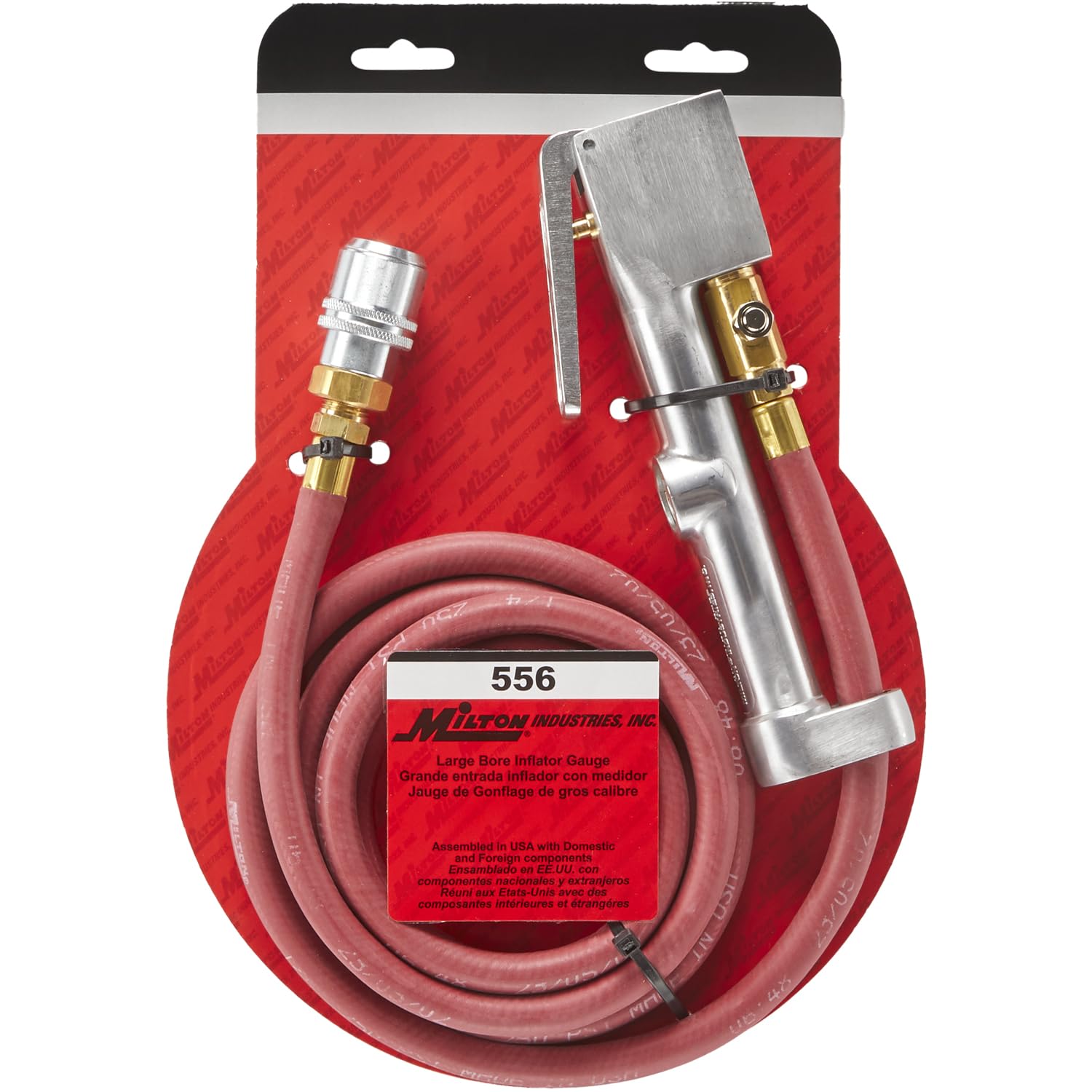 Milton 556 Heavy-Duty Analog Tire Inflator with Pressure Gauge, 6' Hose Large Bore Air Chuck, Made in USA (OSHA Compliant) 10-160 PSI