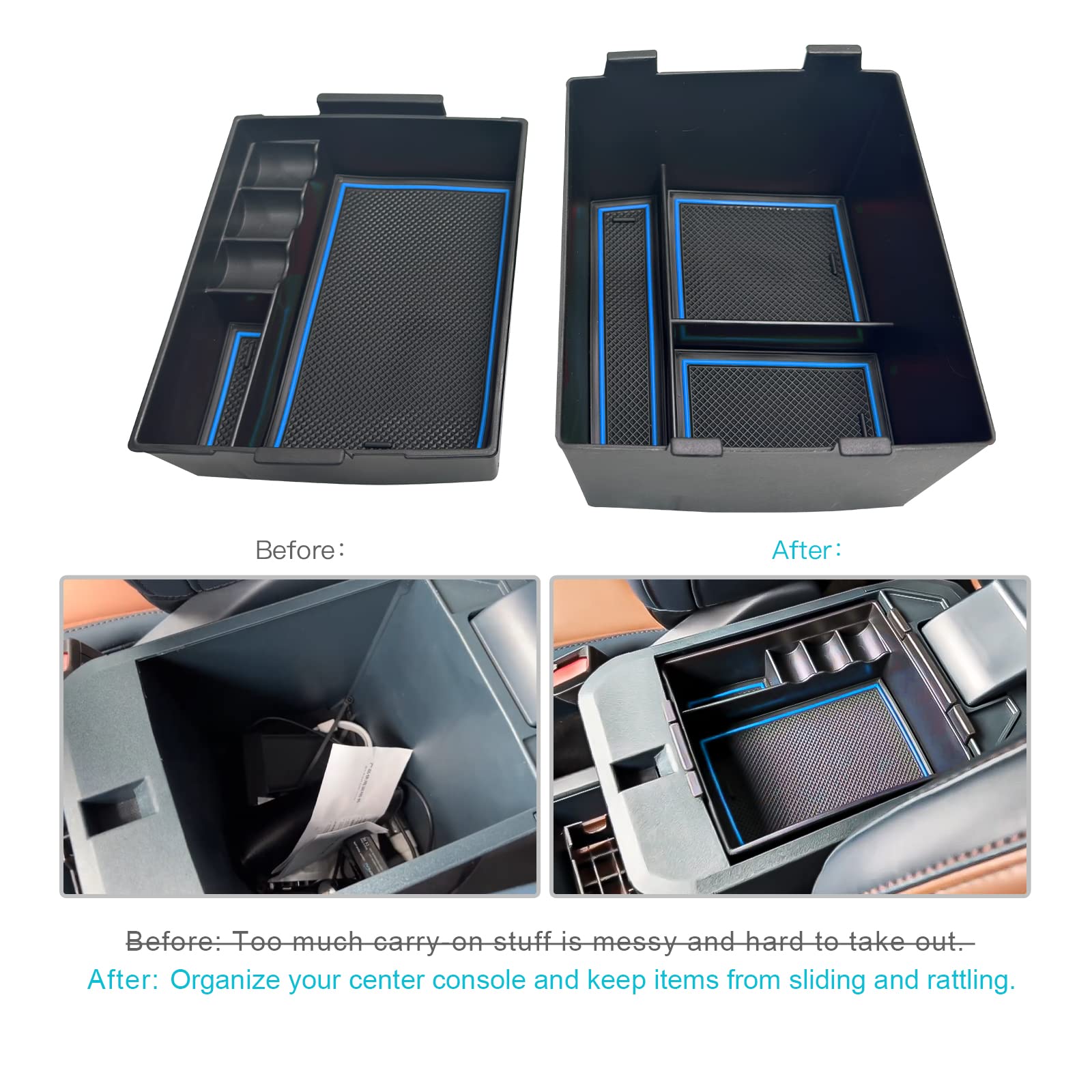 Cdefg For 2022 2023 Maverick Pickup Truck Center Console Organizer Tray 2022 Fo*Rd Maverick Armrest Trays Storage Box Coin Container 2022 2023 Maverick Truck Interior Accessories, 2-Pack (Blue Trim)