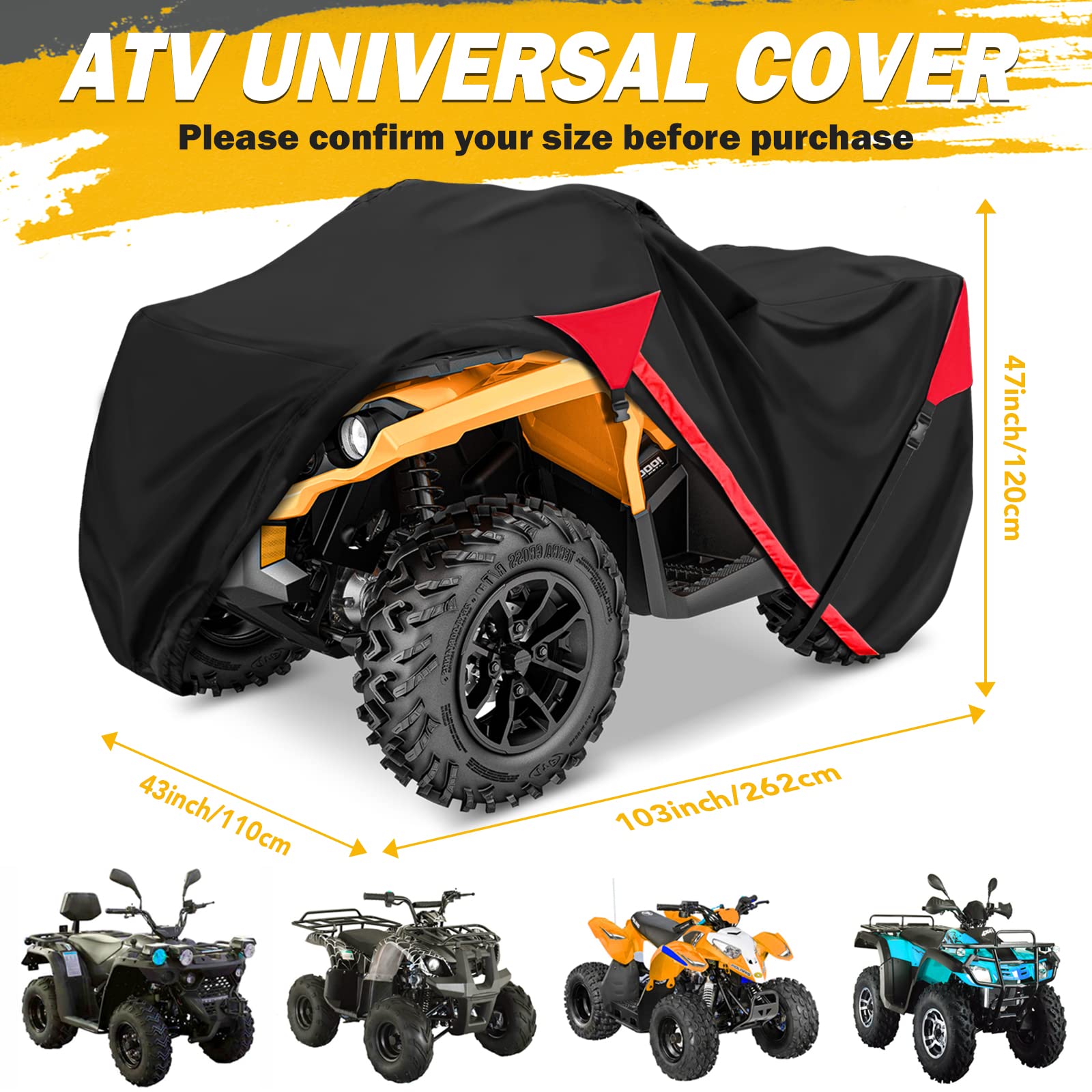 AUTOLION ATV Cover Waterproof, Quad Covers with Unique Zipper & Heavy Duty Windproof Buckle, All Weather Protection 4 Wheeler Co