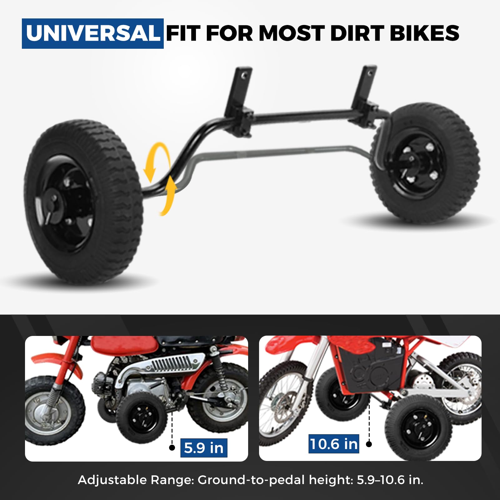 FRP Dirt Bike Training Wheels for Mini Bikes - Compatible with Honda Z50, Coleman CT100U, Black, 10 Years Warranty