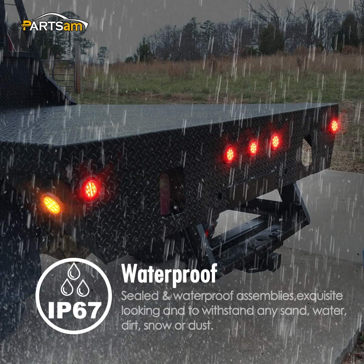 Partsam 10X 2.5 Round Red 13 Led Side Marker Clearance Lights For 12V Trailer Truck, Universal Use, Sealed Waterproof