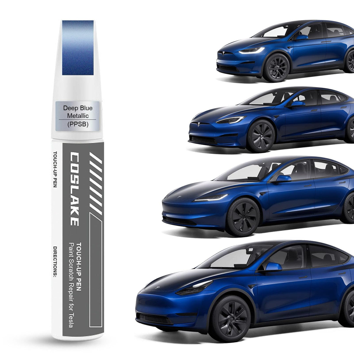 COSLAKE Car Touch Up Paint(Deep Blue Metallic(PPSB)) for Tesla Model Y/3/S/X, 2 in 1 DIY Car Paint Scratch Repair Kit with Pen T