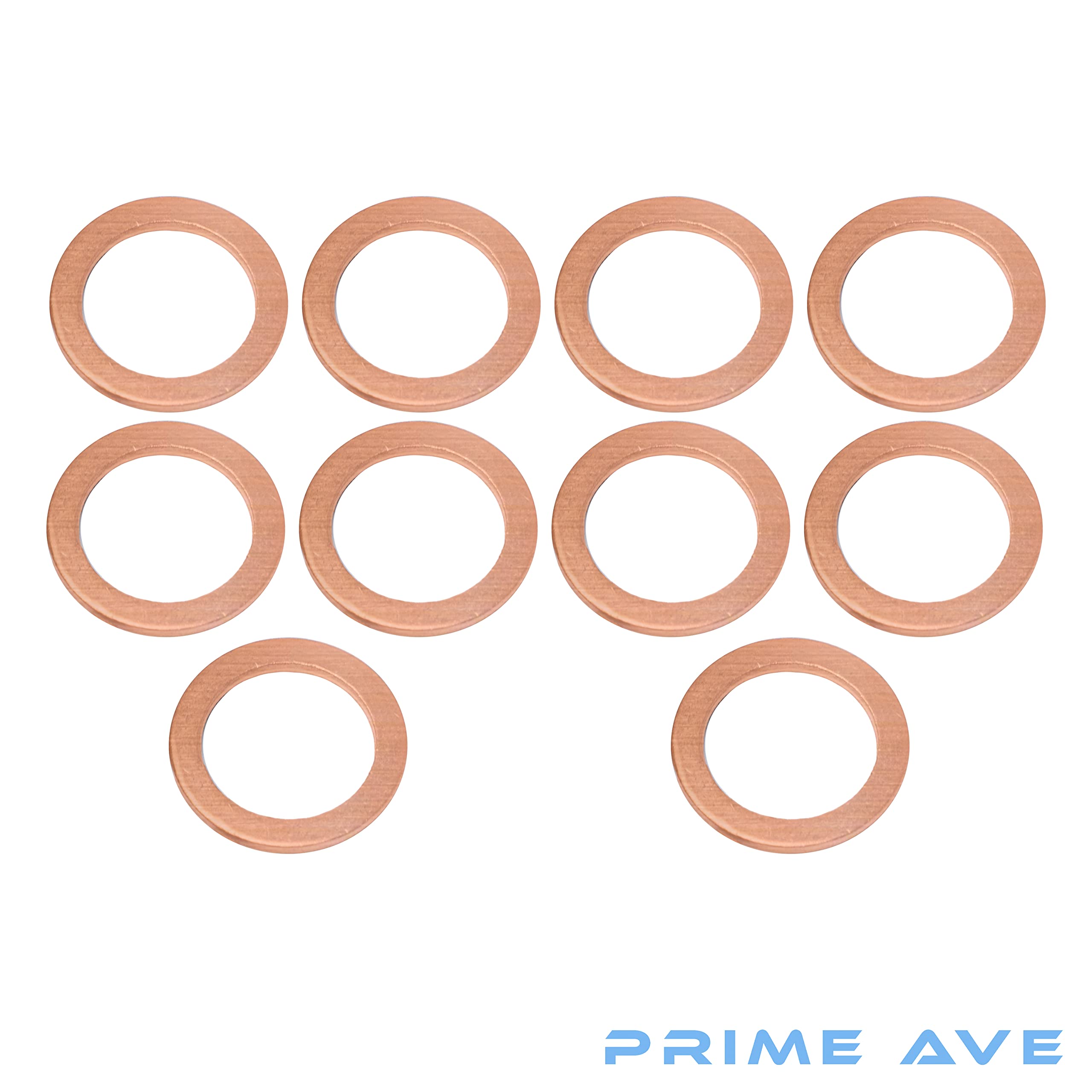 Prime Ave 14Mm Copper Oil Drain Plug Washer Gaskets Compatible/Replacement For Mercedes Part#: 007603-014106 (Pack Of 10)