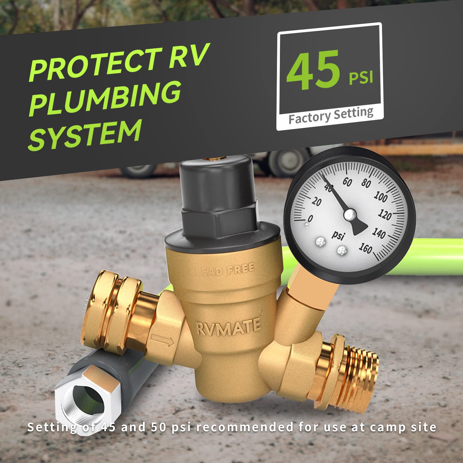 Rvmate Rv Water Pressure Regulator, Brass Lead-Free Water Pressure Reducer Kit, Adjustable Valve With Inlet Screen Filter, For C