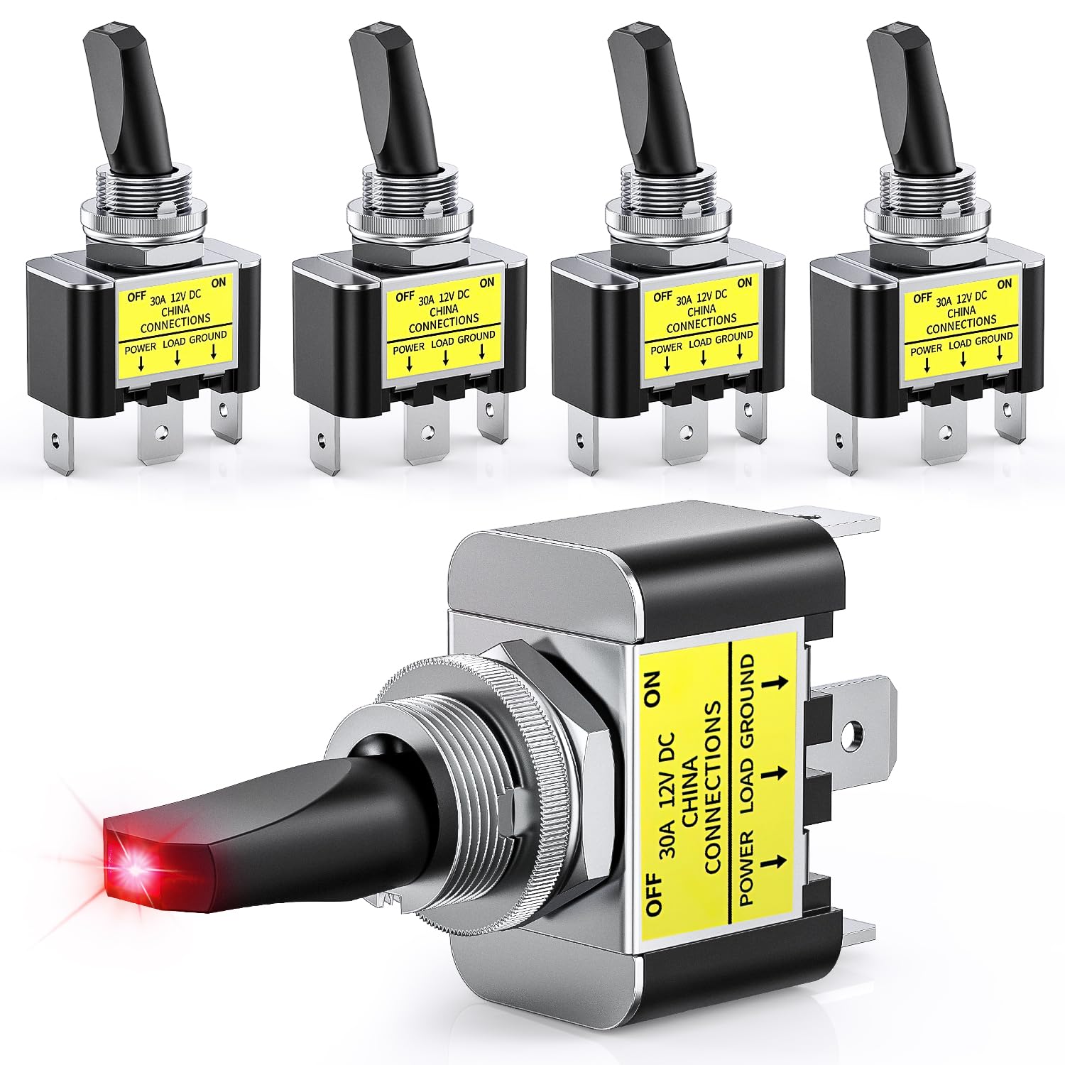 Nilight 5Pcs Led Toggle Switch On Off 12V 30A Red Led Lighted Metal Switch Heavy Duty Spst 3 Pin Rocker Switch 12Mm Mounting Hol