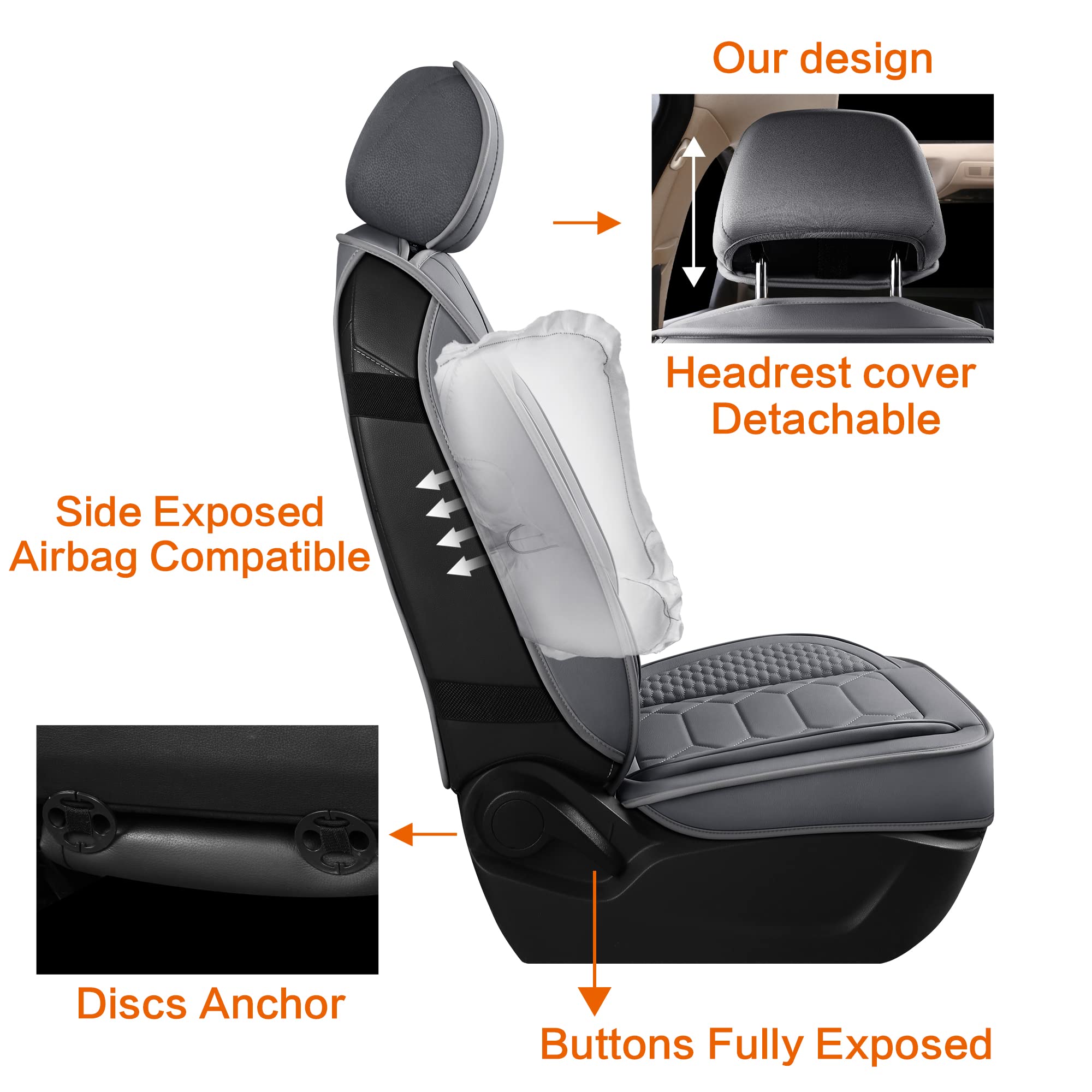 Haiyaotimes Leather Car Seat Covers Front Set, Waterproof Faux Leather Seat Covers For Cars, Non-Slip Car Interior Covers Univer