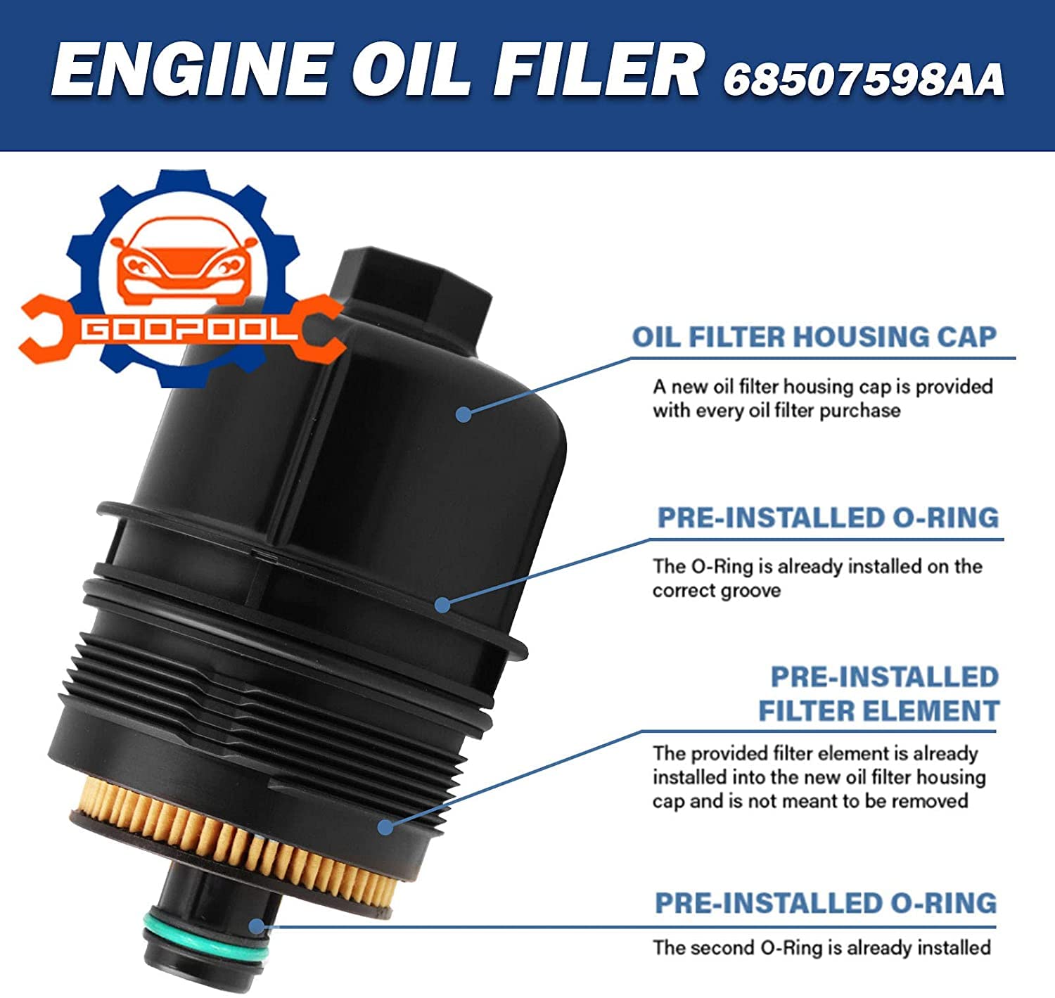Ecodiesel Engine Oil Filter 68507598Aa 68498720Aa Compatible With Jeep 2021 2022 Wrangler Jl Gladiator,2020-2022 Ram 1500 Dt -3 Pcs