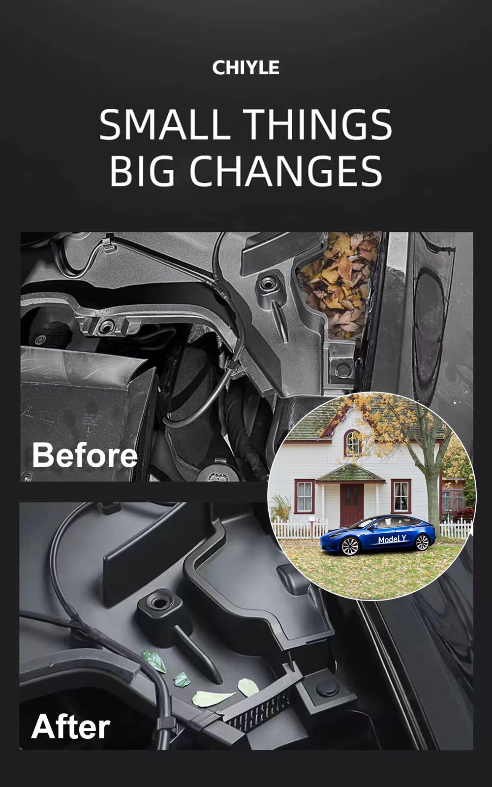 CHIYLE Tesla Model Y Hood Water Barrier Box,Water Guide Grille Channel for Front Trunk 2021 2022 2023 2024 Model Y Accessories,E