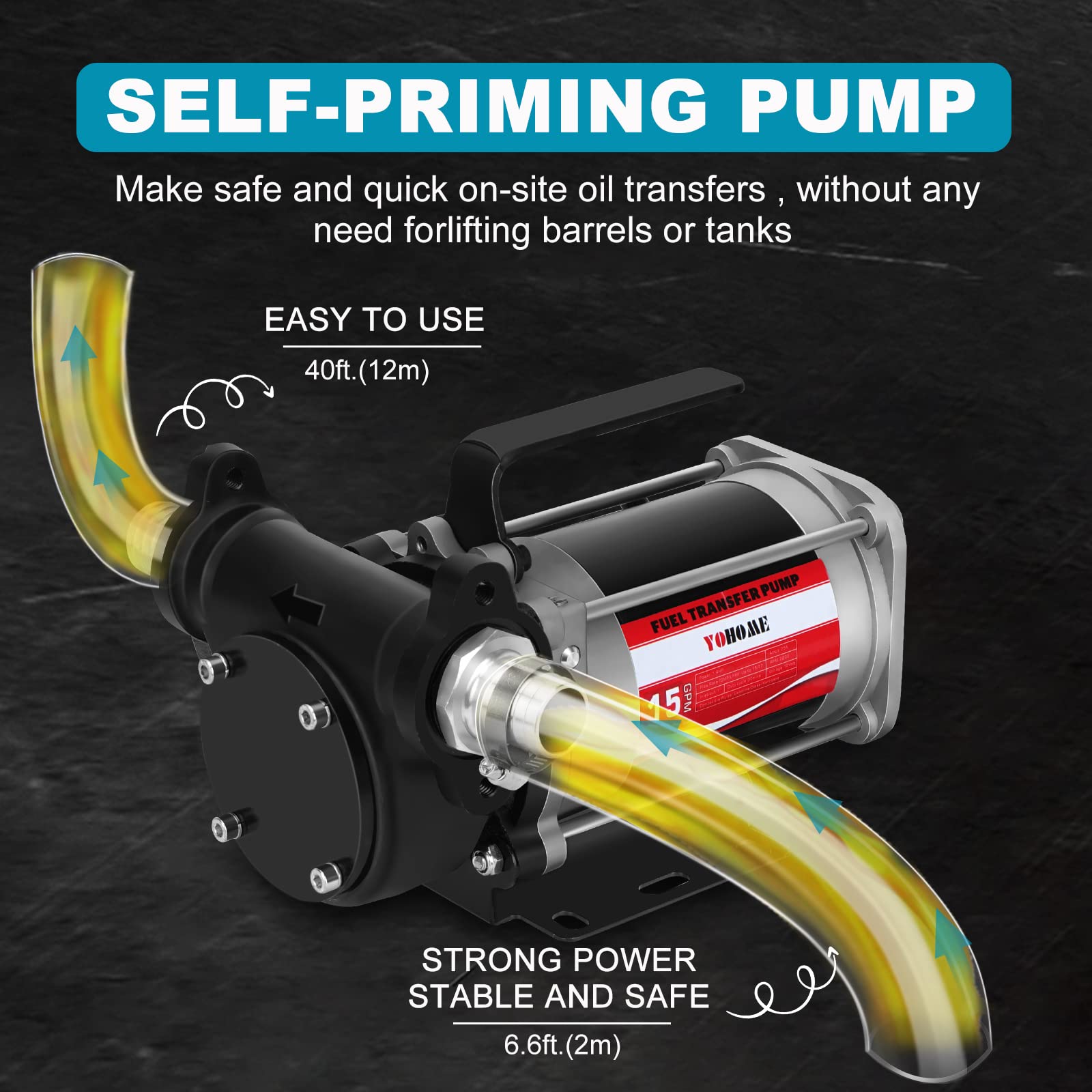 Fuel Transfer Pump Yohome Dc 12V Heavy-Duty Cast Iron Gasoline Transfer Pump, 15Gpm, Overheating Stability, Built-In Bypass Gasoline Pump Applicable To Gasoline, Diesel, Kerosene
