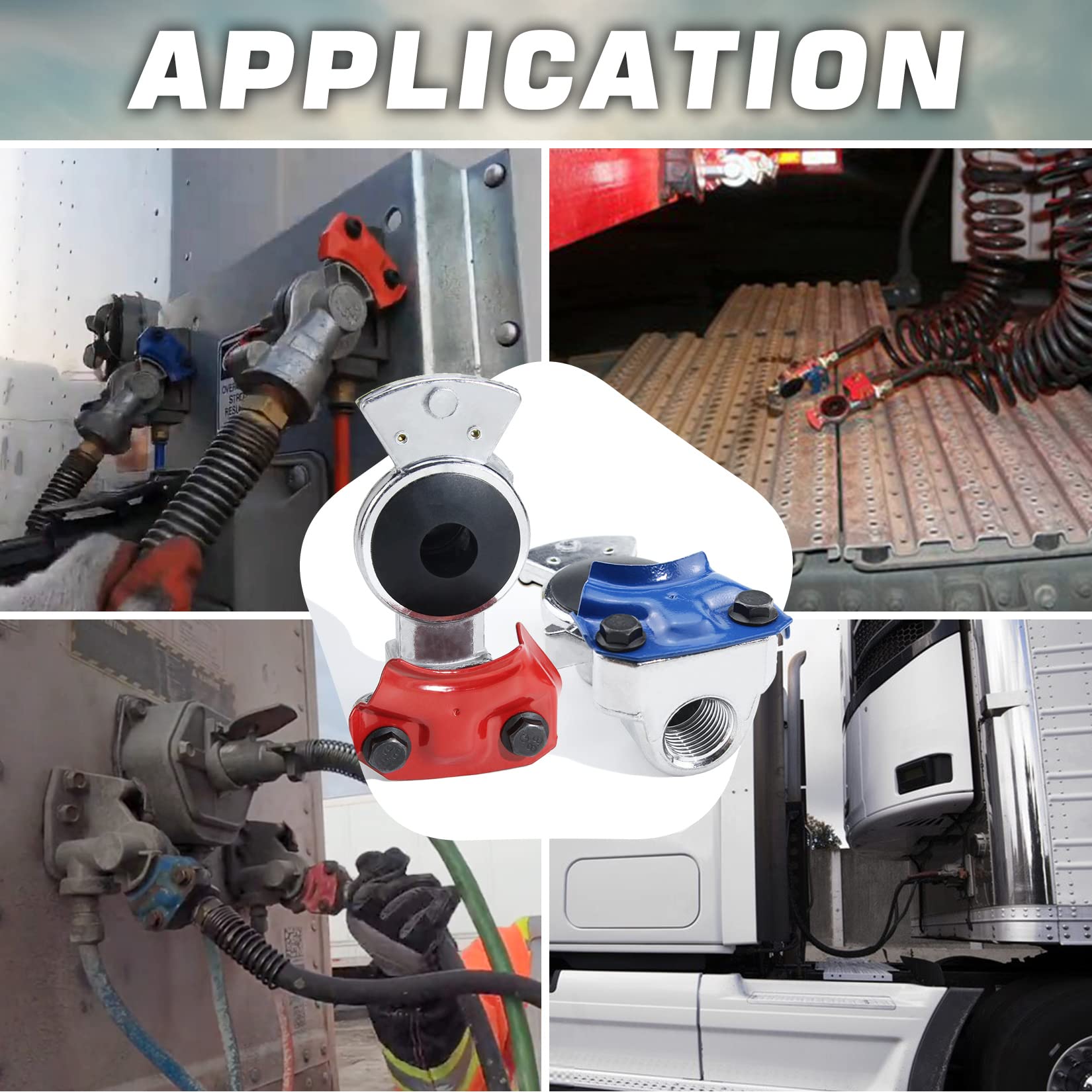 Grepspud 2 Pair Glad Hands Kit With 12Pcs Rubber Seals, Aluminum Glad Hand Universal Red Blue Emergency Service Gladhand Set For Semi Trucks Trailers Tractors Air Line