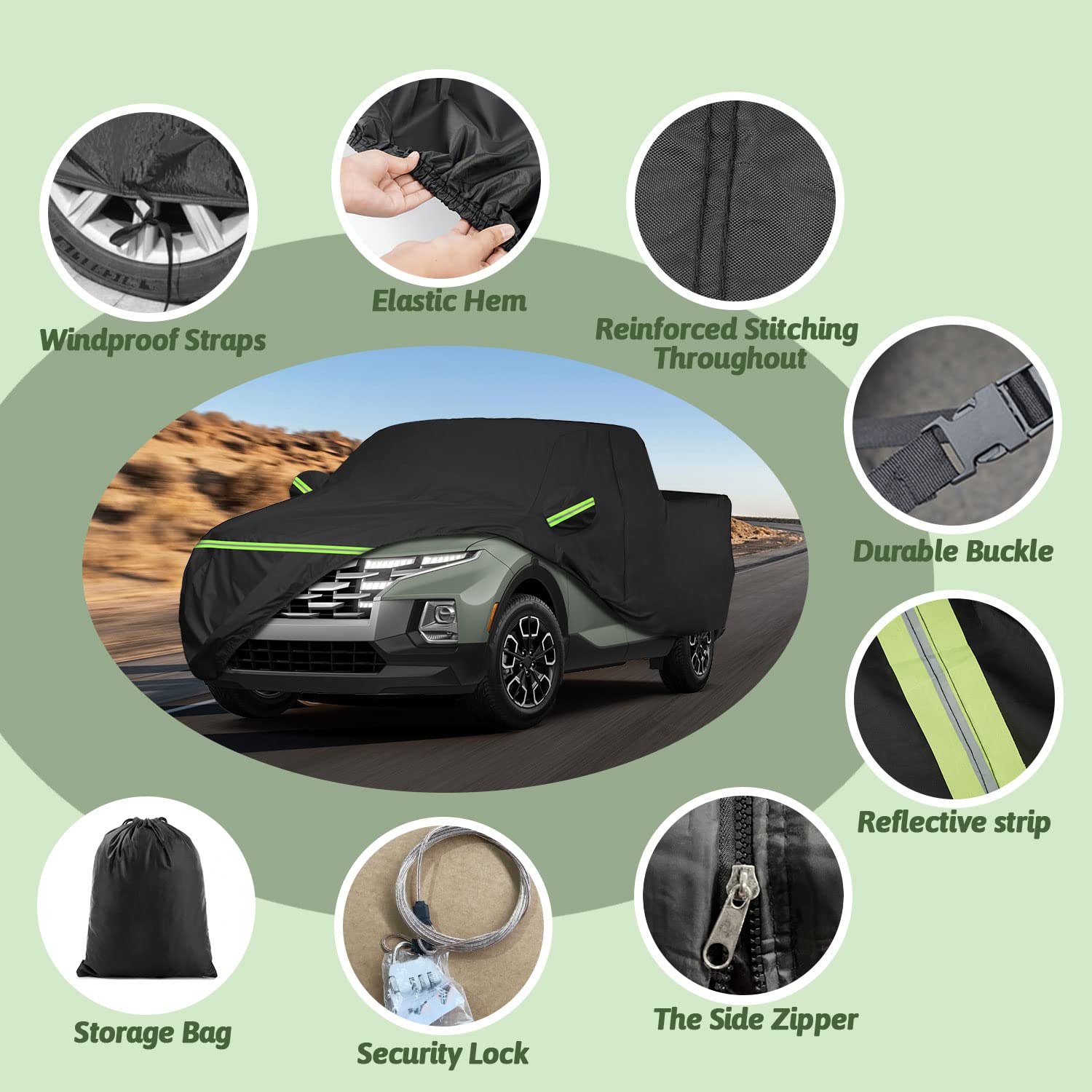 Truck Car Cover For 2021-2025 Hyundai Santa Cruz, 210T Sun Rain Uv Dust Snow Protection Outdoor Pickup Covers With Zipper Door &