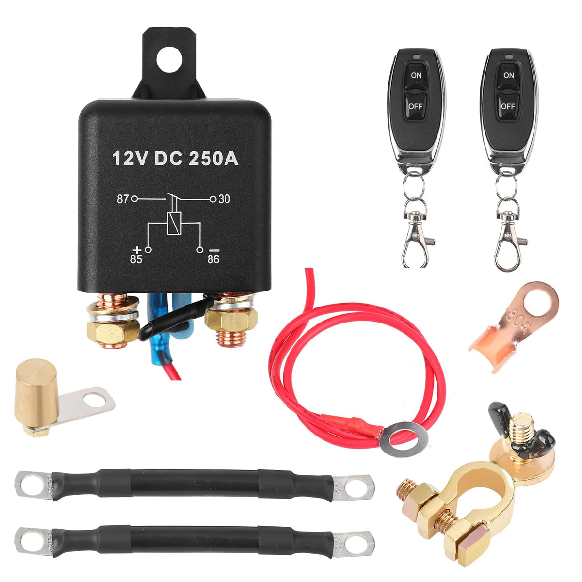 2G 250A Remote Battery Disconnect Switch & 5 Awg Battery Cables, Dc12V Top Post Negative Battery Kill Switch For Car Rv Truck Wi