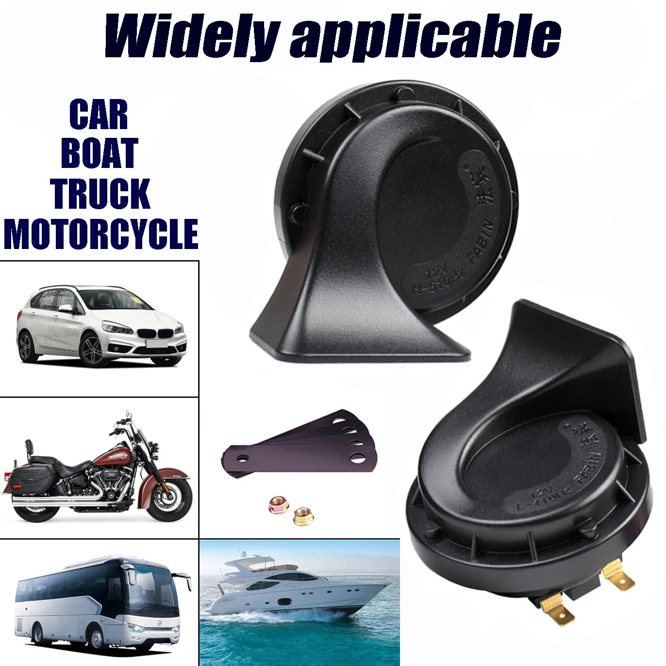 Banhao Car Horn 4 Pack 12V Waterproof Auto Horn Used For Trucks Trains, Universal Electric Snail Horns Kit For Cars, Motorcycles