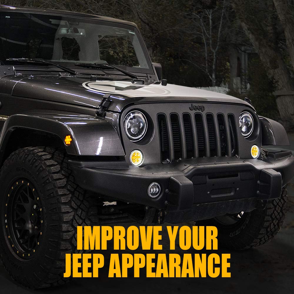 Xprite Led Clear Lens Turn Signal Lights With Halo Drl And Parking Function & Front Fender Side Marker Amber Light Assembly Repl