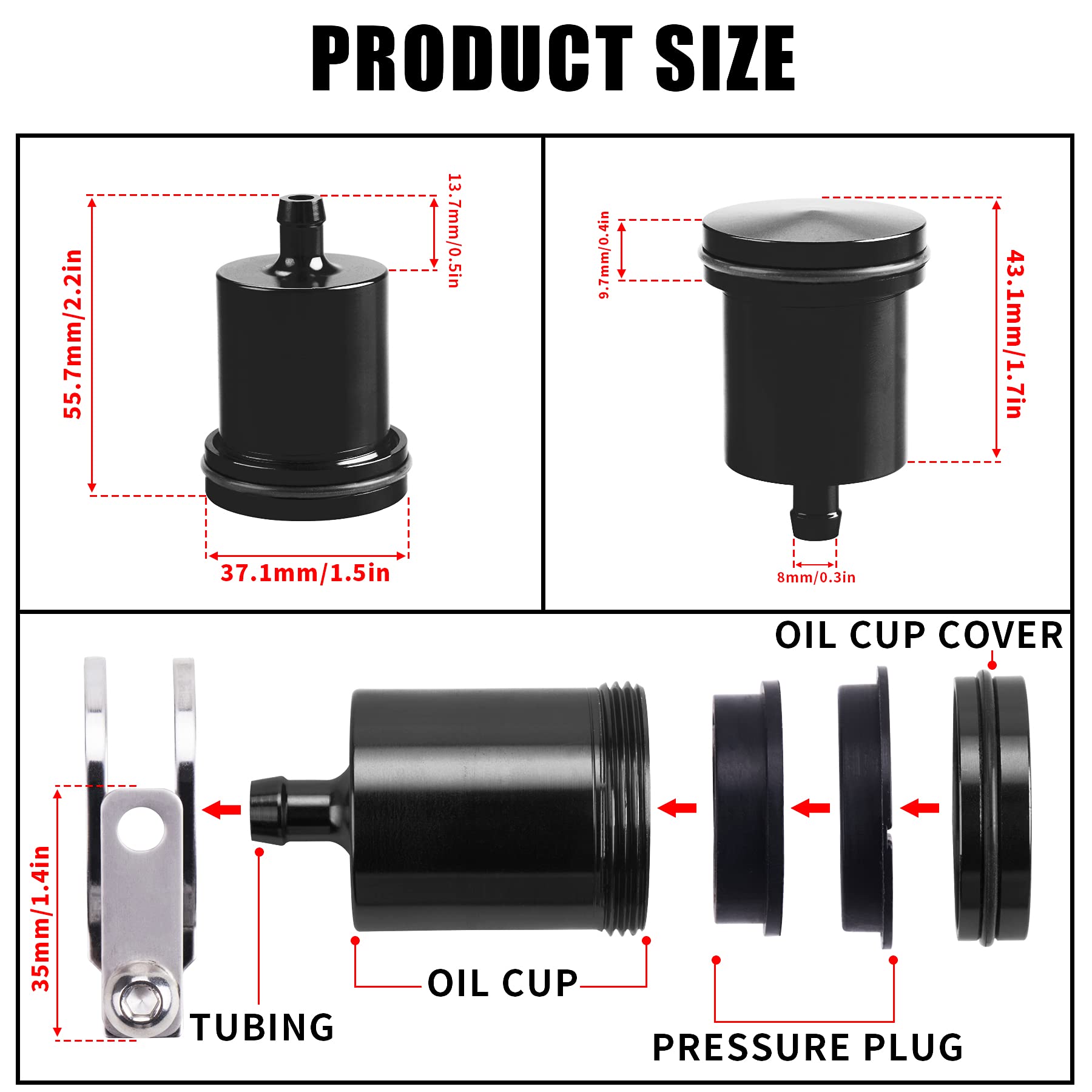 Mrelc Universal Motorcycle Aluminum Brake Fluid Reservoir Oil Cup Fit For Yamaha Kawasaki Honda Suzuki Bmw And More (Black)