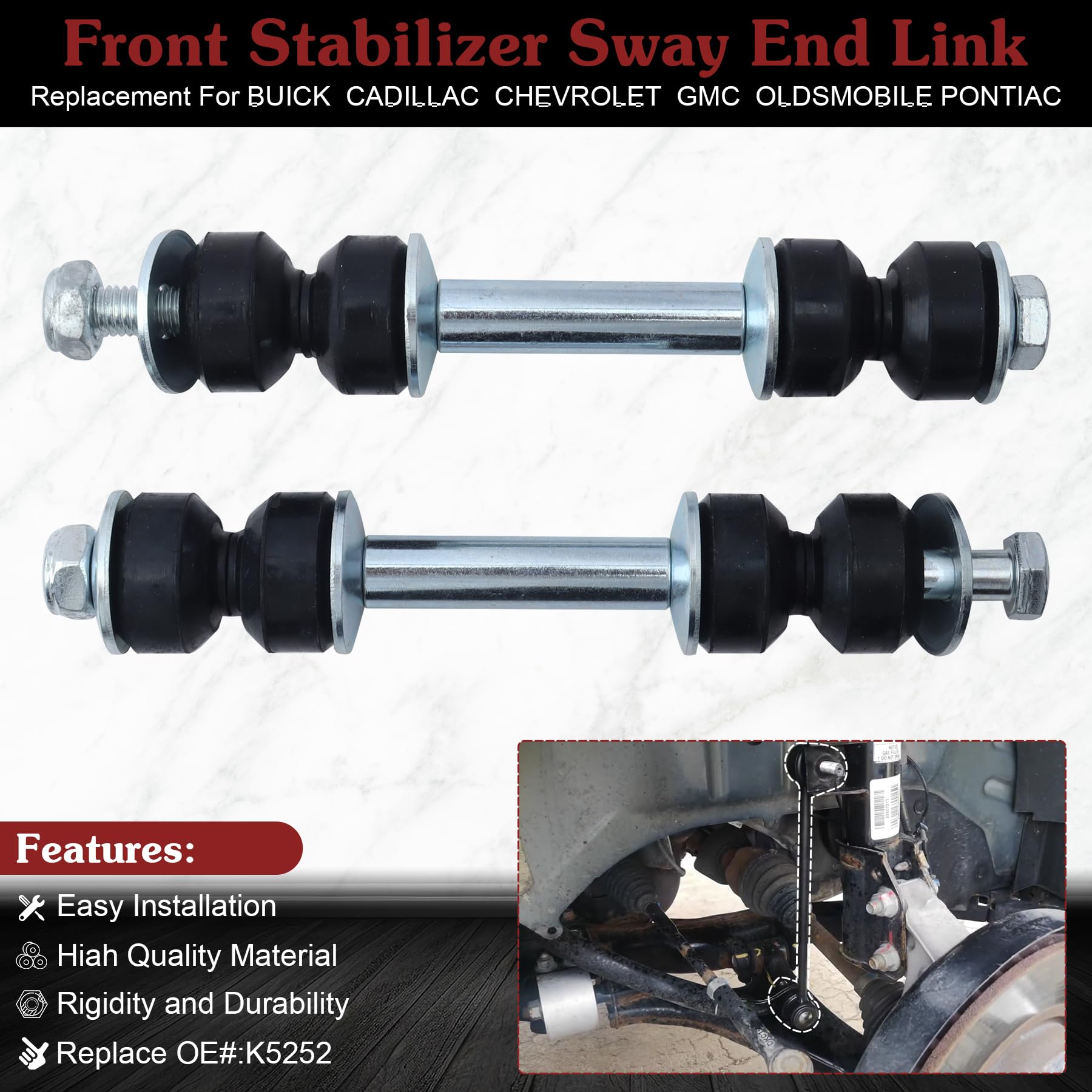 Stiueoav K5252 Sway Bar Link - Front Stabilizer End Link Compatible With 1991-1996 Roadmaster?1986-1990 Lesabre Rwd?1975-1998 Sk