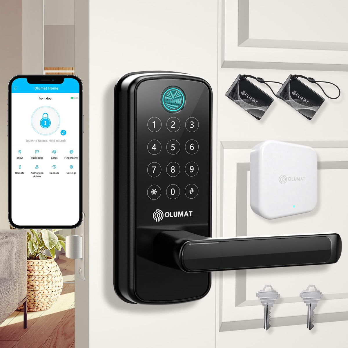 Smart Door Lock With Wifi Gateway, Keyless Entry Door Lock With Handle - Smart Locks For Front Door With Keypad - Fingerprint Door Lock With App Control - Auto Lock