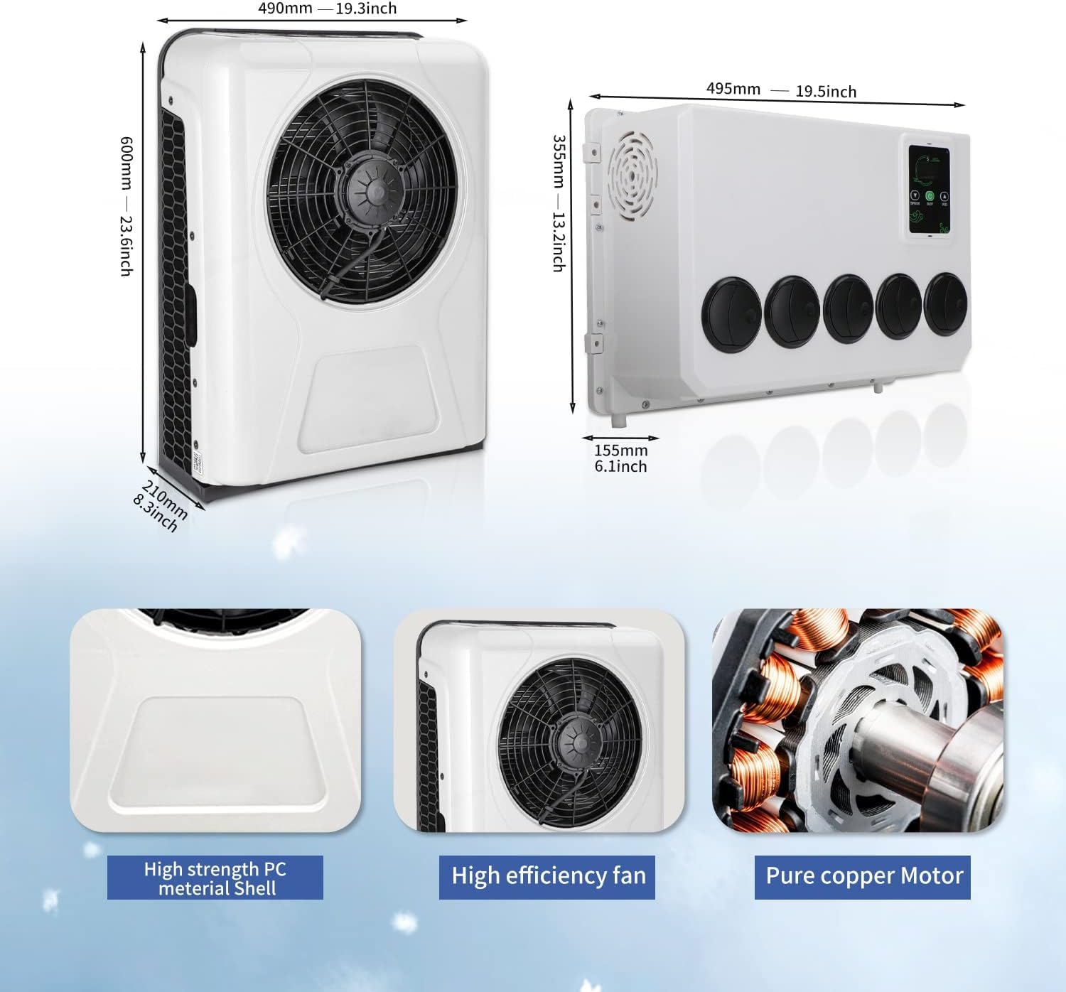 Universal Split Air Conditioner New Energy Electric Automotive Ac Unit 12V 6600 Btu For Truck, Semi Trucks, Rv,Van, Camper Van(White)