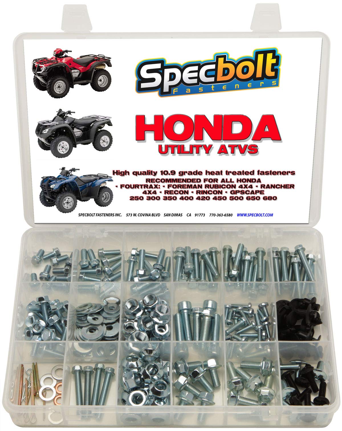 250pc Specbolt Fasteners Brand Bolt Kit for Maintenance & Restoration Quad Foreman 4x4 Rubicon GPScape Four Trax 4x4 Rancher Rec