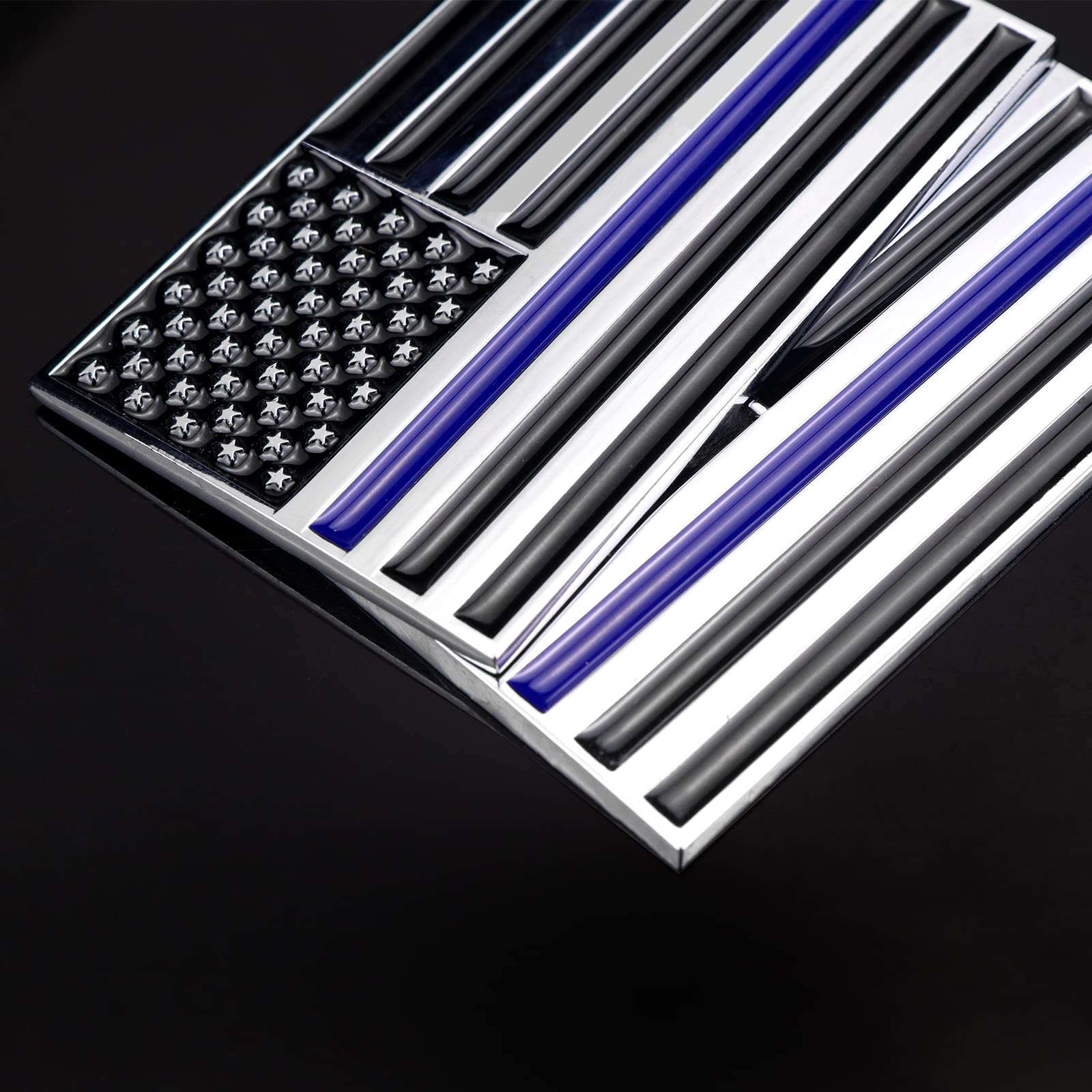 3D Thin Blue Line American Flag Car Emblem, 3.15'' X 2'' Usa Flag Metal Sticker, Support Police And Law Enforcement, Zinc Alloy