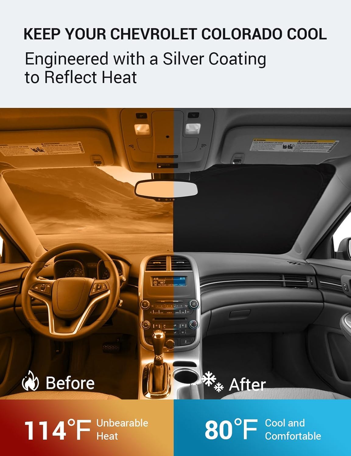 Proadsy 2025 Upgrade Windshield Sun Shade Custom Fit Chevrolet Malibu 2013-2015 4-Layer Foldable Front Sunshade Protector Sun Vi