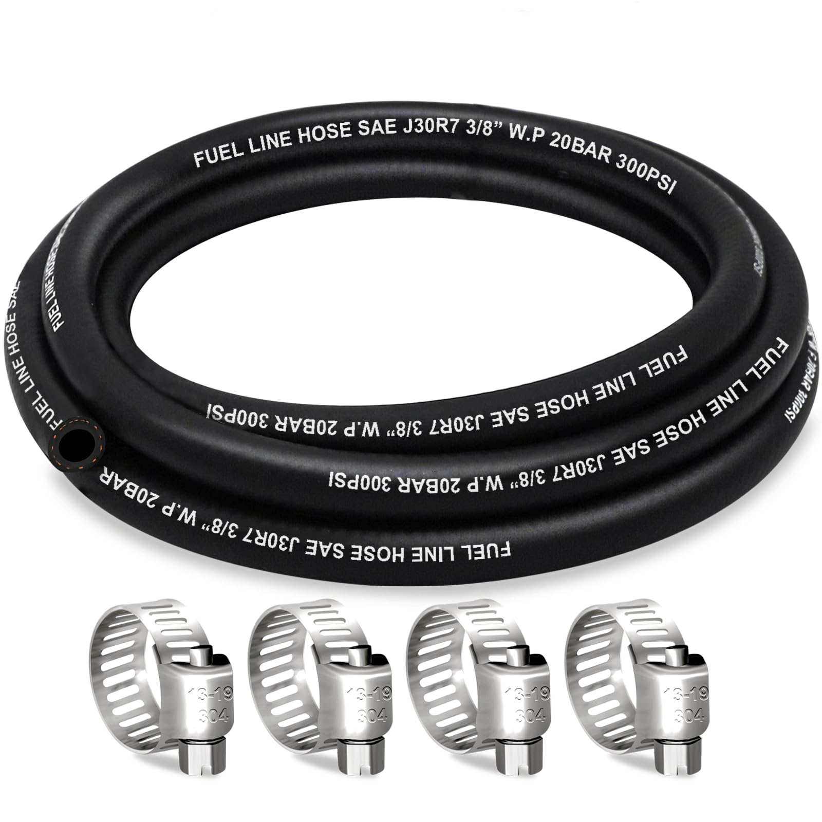 Housun Fuel Line 3/8 Inch Id, Fuel Hose 5Ft, J30R7 Fuel Line Hose Nbr With 4 Clamps.