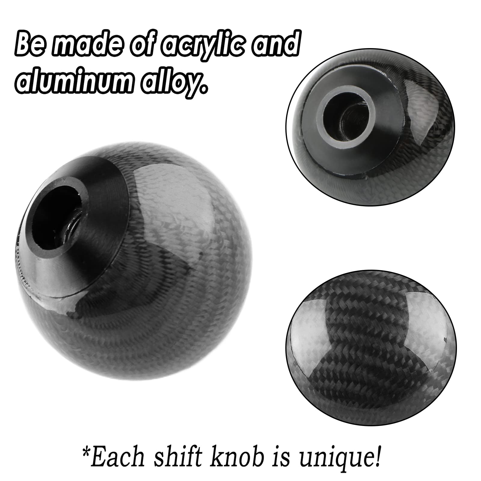 Yiuiy Round Ball Shift Knob 5 6 Speed Carbon Fiber Gear Shifter Knob For Manual Automatic Vehicles With Adapters M12X1.25 M8X1.2