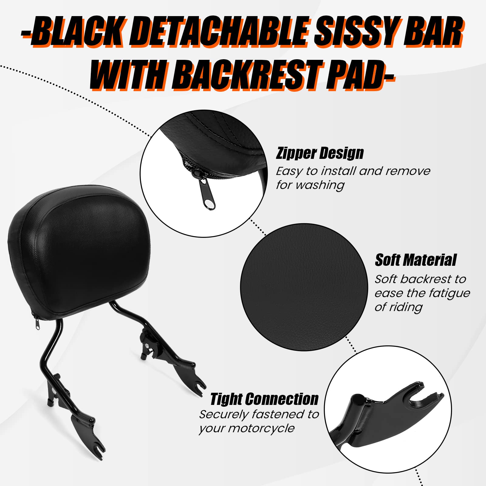 Ecotric Adjustable Detachable Sissy Bar Backrest Compatible With 2009-2024 Harley Touring Road Electra Tri Street Glide/Road Kin