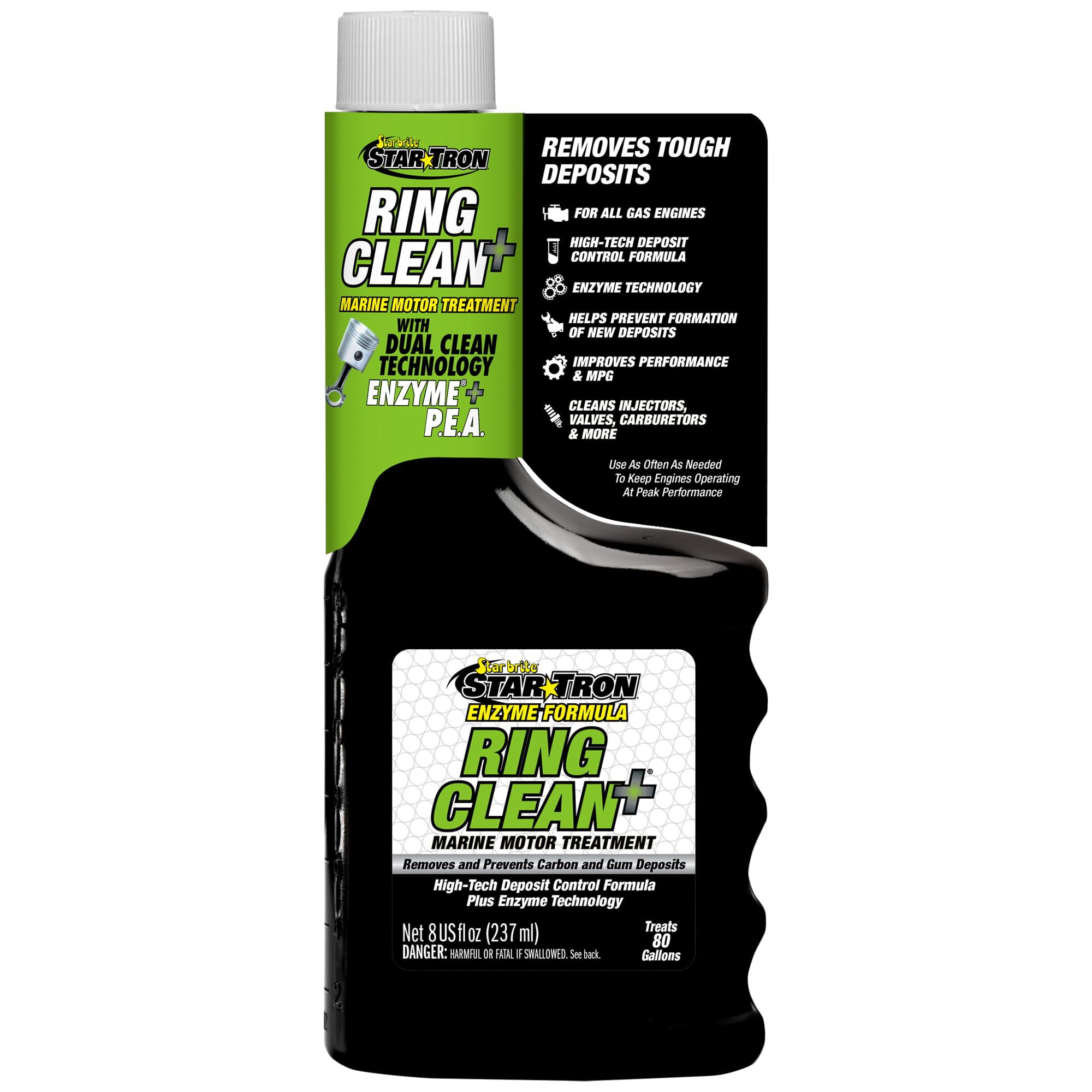 STAR BRITE Star Tron Ring Clean+ Marine Motor Treatment, Enzyme + P.E.A. Formula, Carbon Deposit Cleaner - 8 OZ (955608)