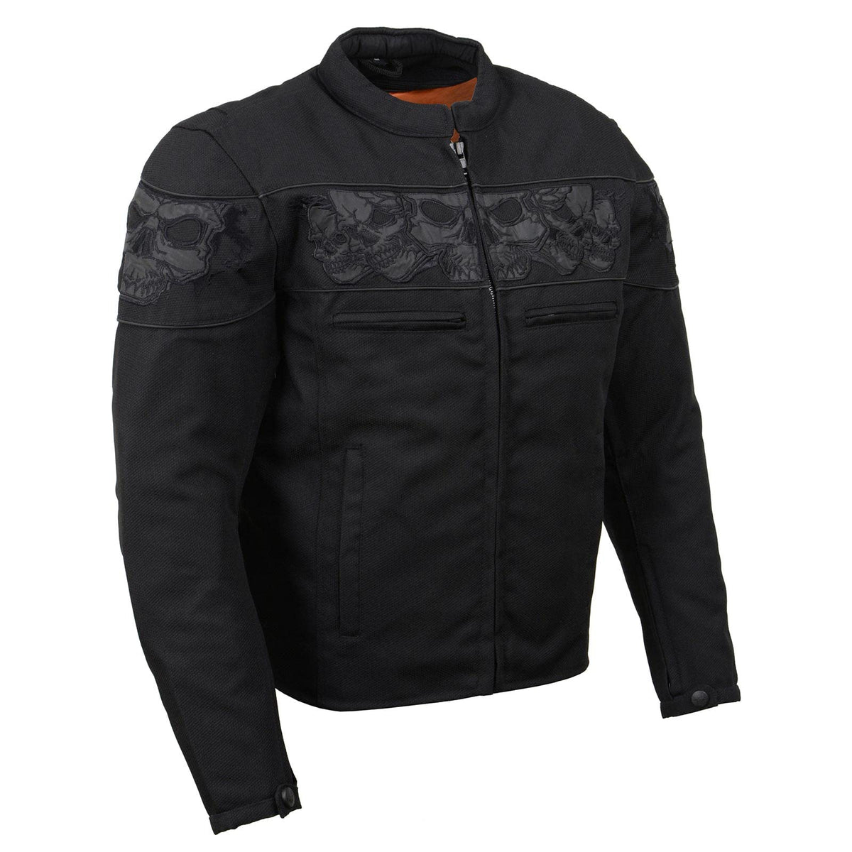 Milwaukee Leather MPM1730 Black Padded Textile Motorcycle Jacket for Men w/Reflective Skulls - All Season Motorcycle Jacket - Me