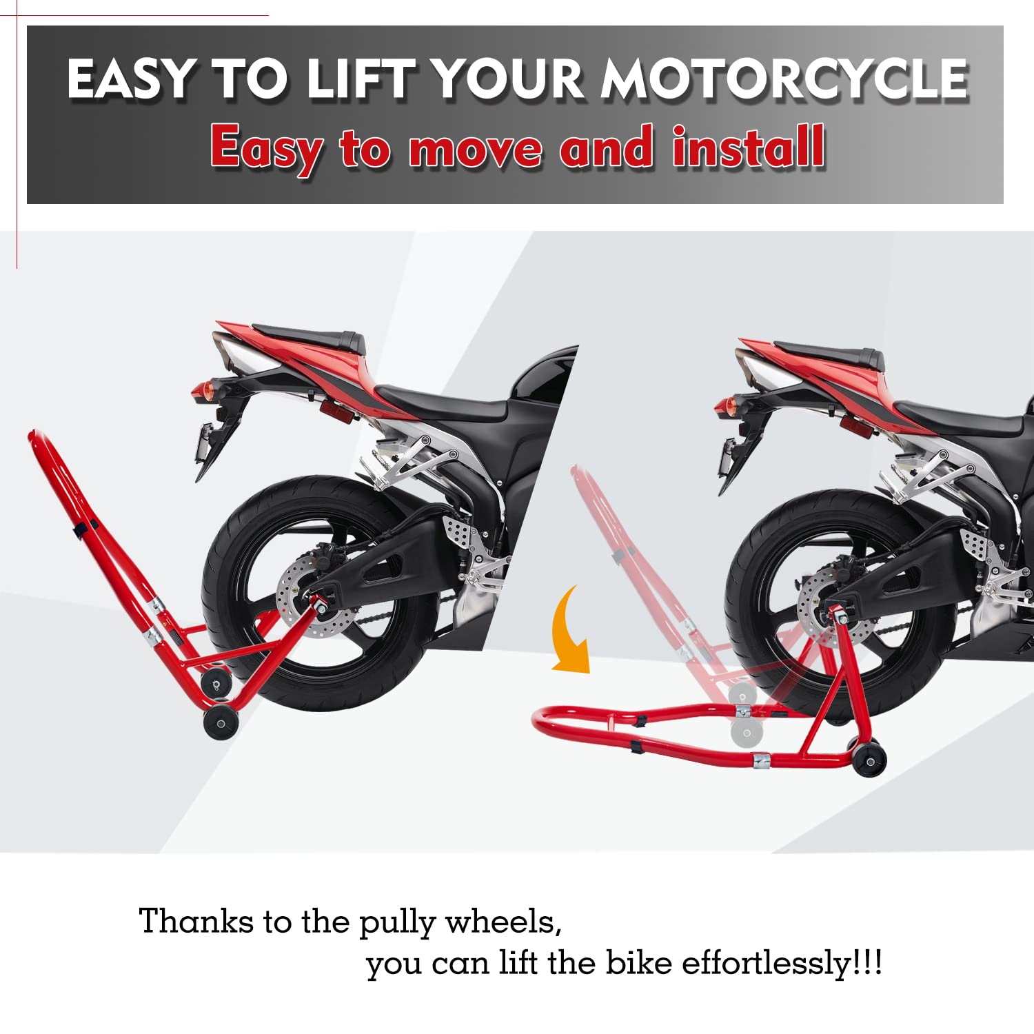 Donext Motorcycle Stand 850Lb Sport Bike Rear Wheel Lift Swingarm Paddock Stands Red, U+L