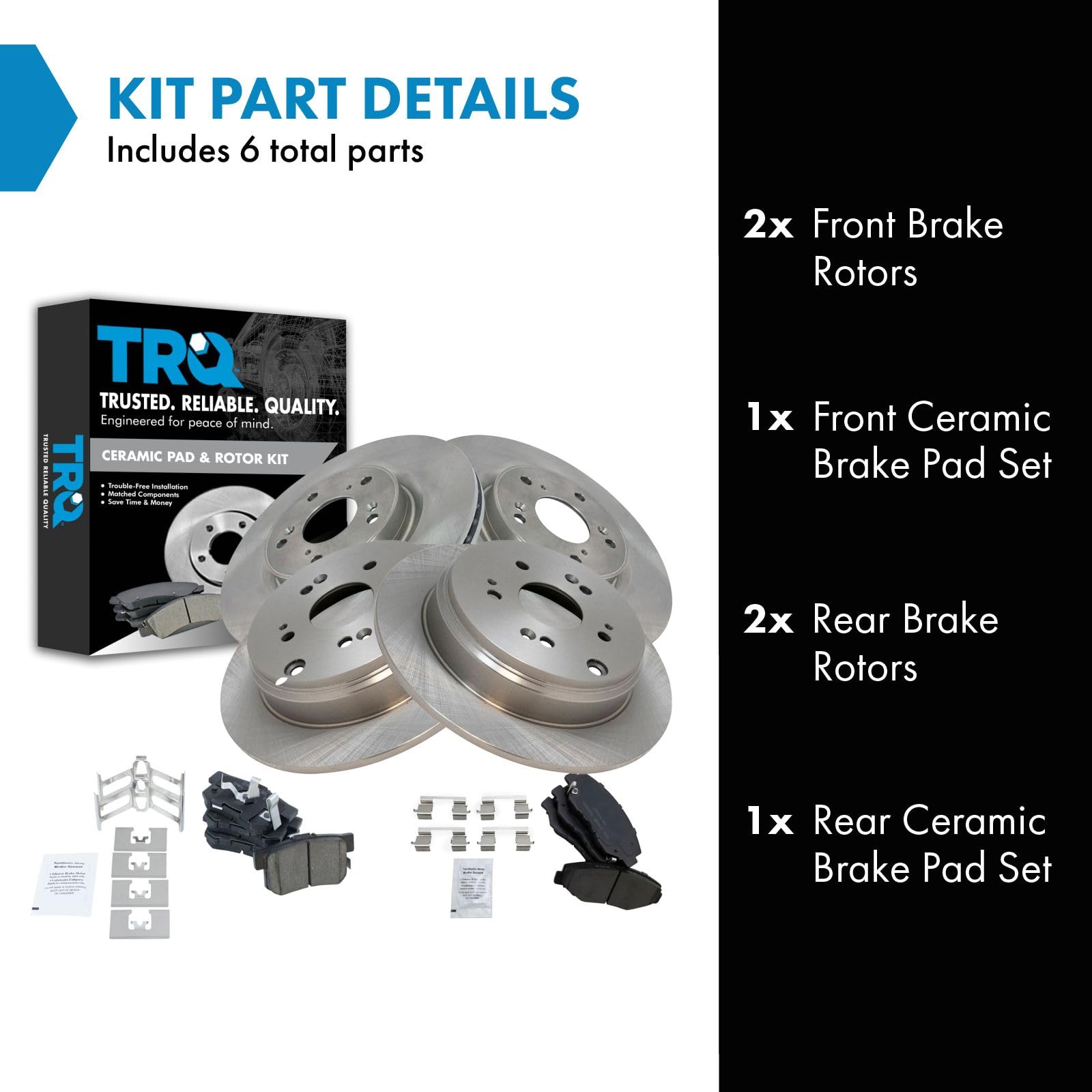 Trq Front And Rear Brake Pad & Rotor Kit Brake Pads Brake Rotor Ceramic Compatible With 2012-2015 Honda Cr-V