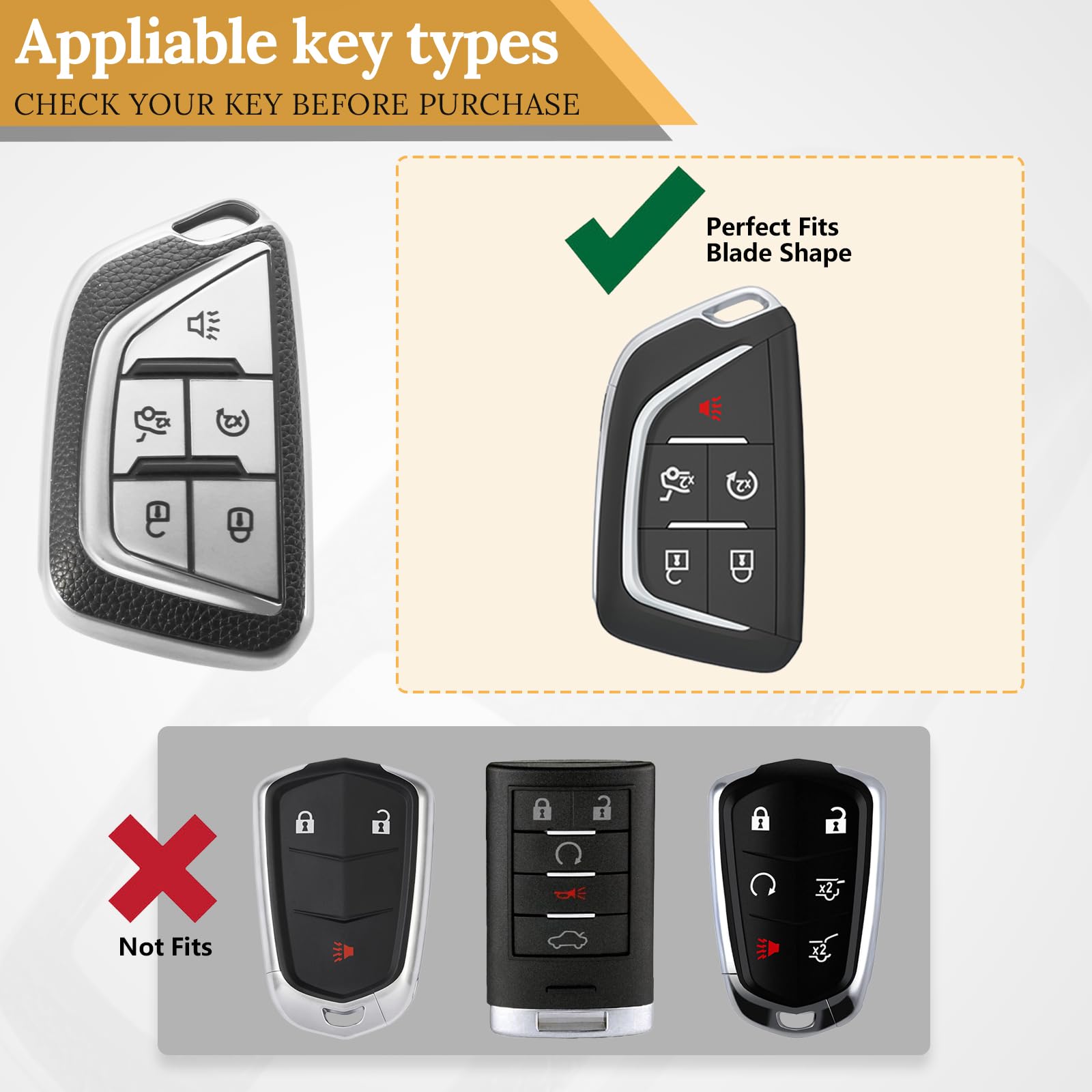 Ctrinews For Cadillac Key Fob Cover With Carbon Fiber Style Belt Keychain, Upgraded Tpu Surface Grain Case For 2020-Up Ct4 Ct5 C