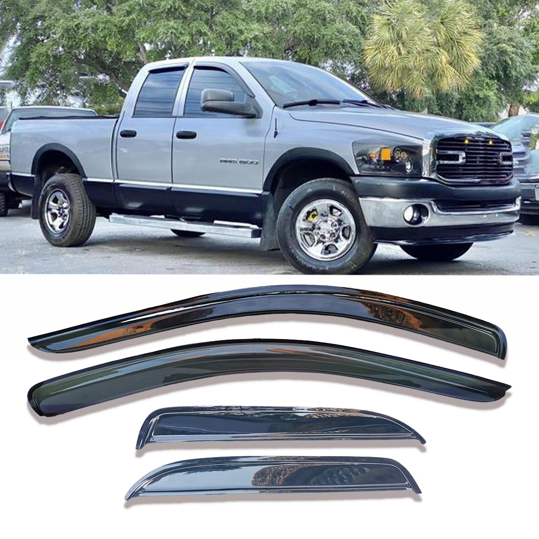 Rain Guards for 2002-2008 Dodge Ram 1500 Window Vent Deflector, Side Car Window Deflectors Visor Also Fit 2003-2009 Dodge Ram 25