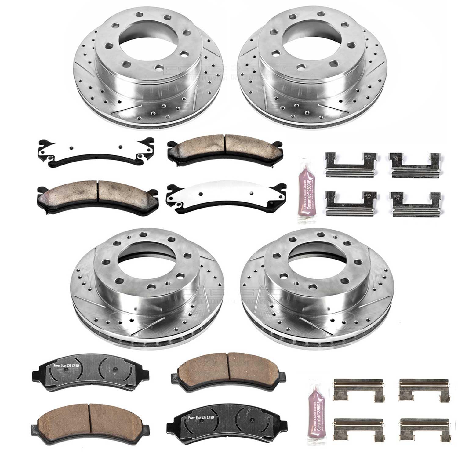 Power Stop K2073-36 Front And Rear Z36 Truck & Tow Brake Pads With Drilled And Slotted Rotors Kit For Chevy Silverado 2500 3500