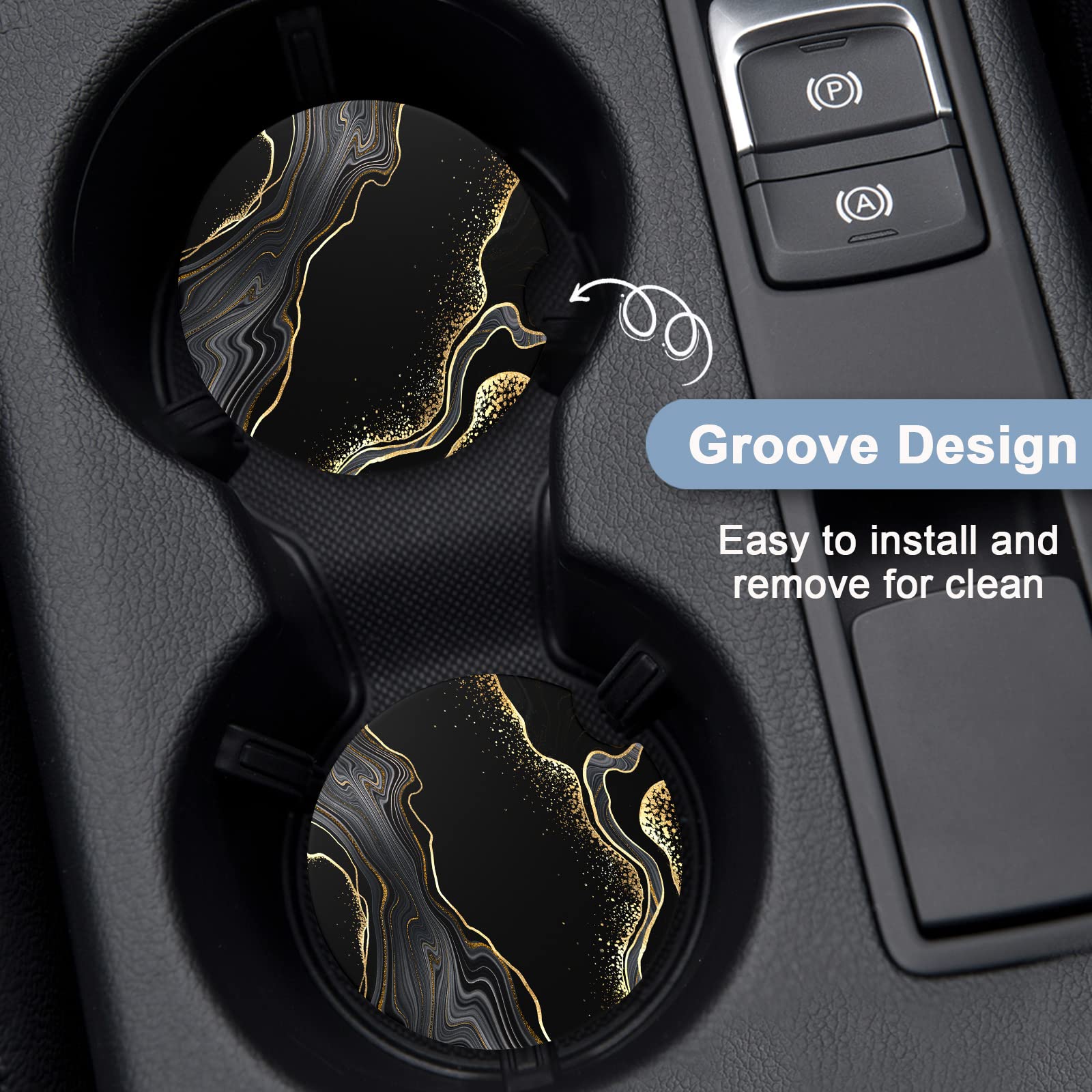 Nipichsha Car Coasters For Cup Holders, 2 Pack Absorbent Ceramic Car Cup Holder Coaster For Drinks, Cute Car Assecories For Wome