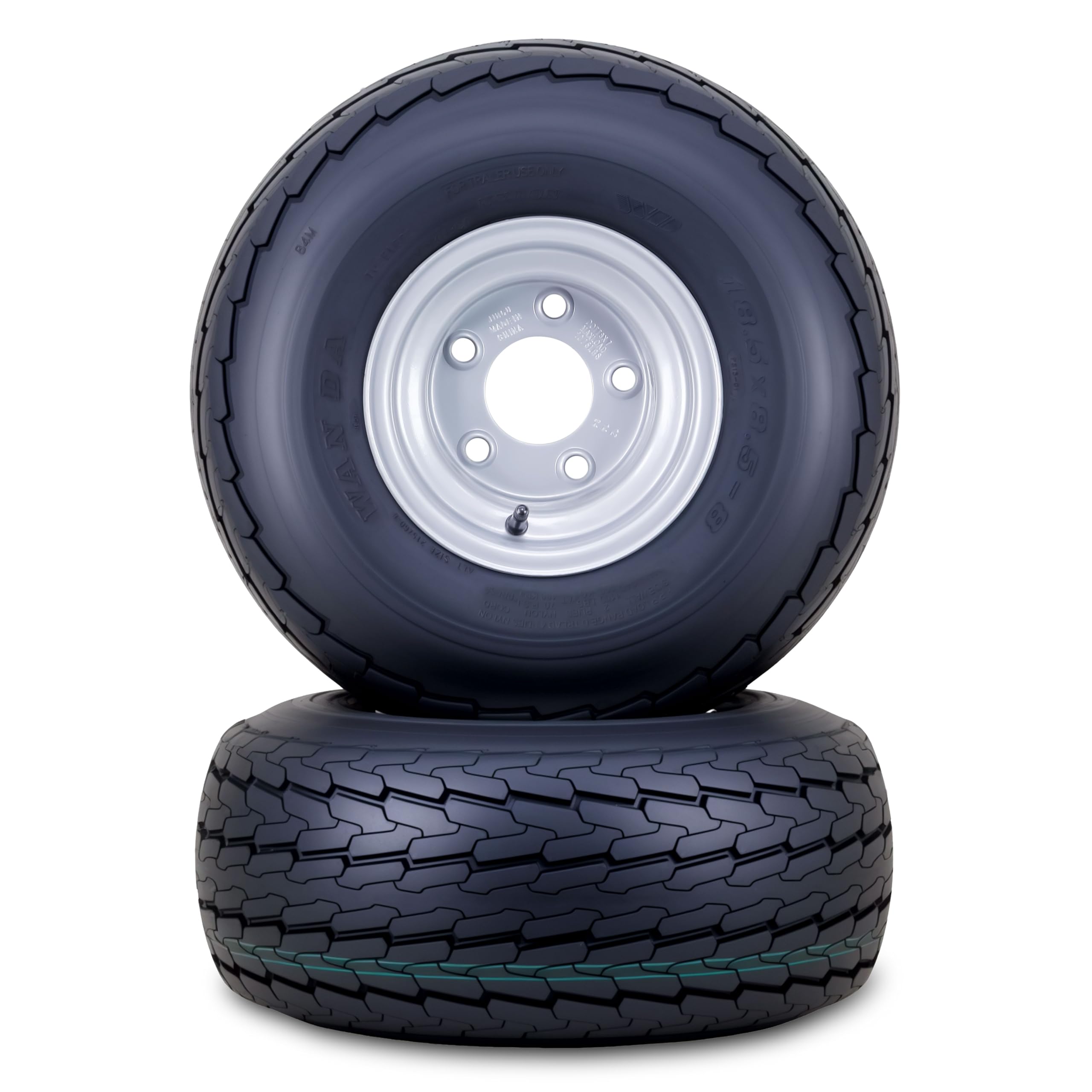 WANDA Trailer Tire Wheel Assembly 18.5x8.5-8 8-Ply D 83L with 5 Lugs on 4.5'' PCD Silver Rim,SET 2