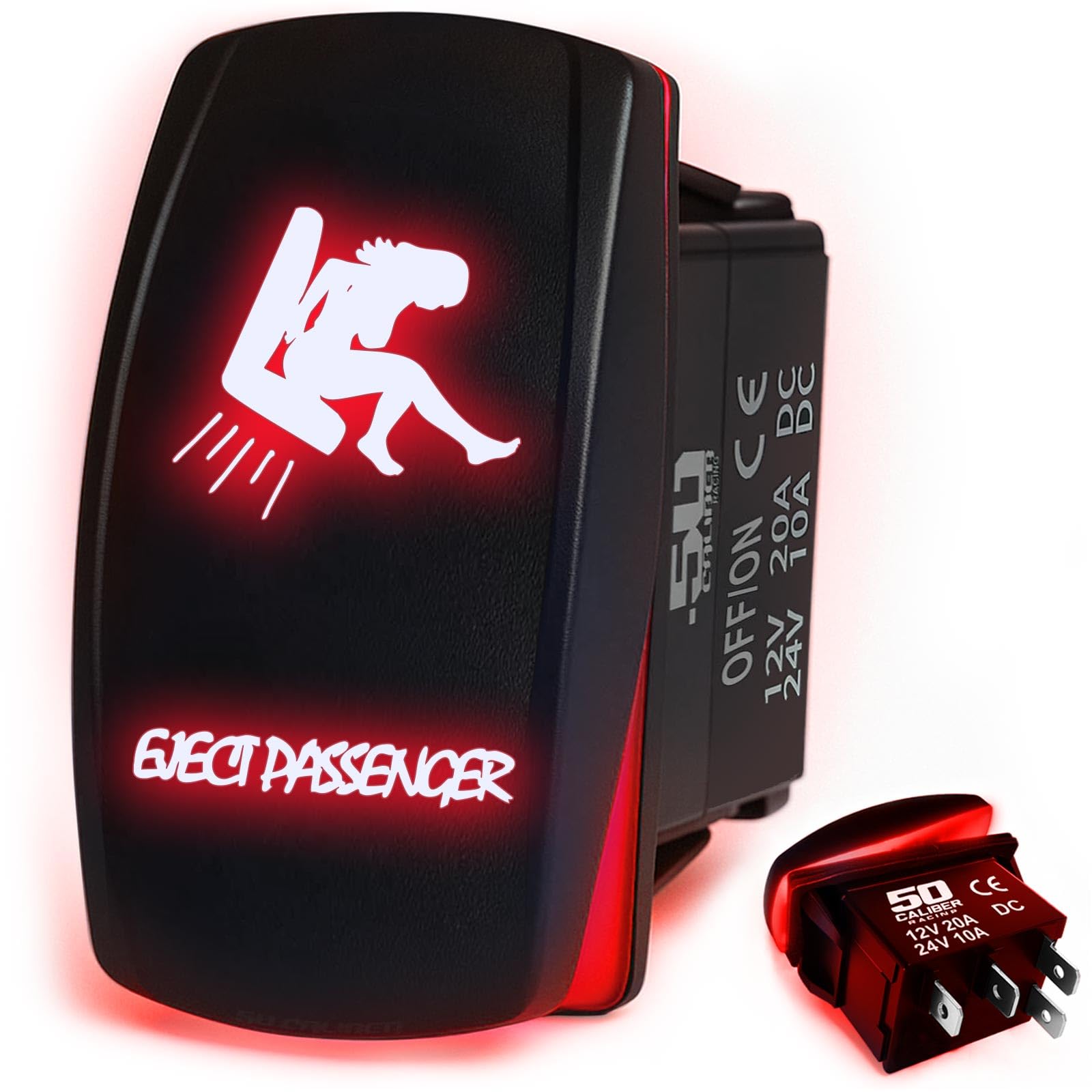 50 Caliber Racing Rocker Switch On/Off Led Backlit Eject Passenger Utv, Auto, Boat 20A 12V (5359A1 Red)