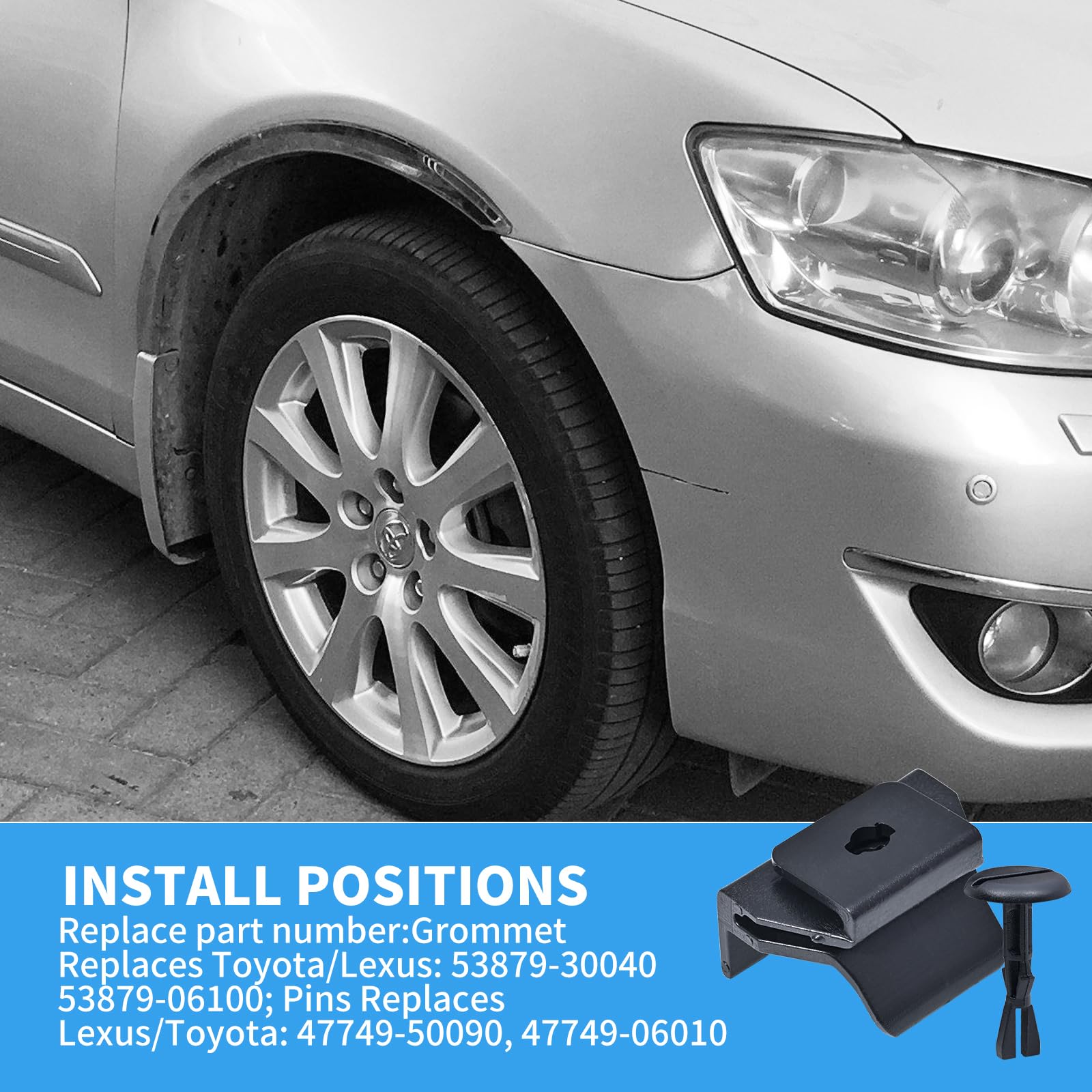 Whaletail 10 Sets Black Front Fender Liner Clips & Pin Retainers for Lexus Camry Avalon ES350 GS350 RX350 HS250h 53879-06100