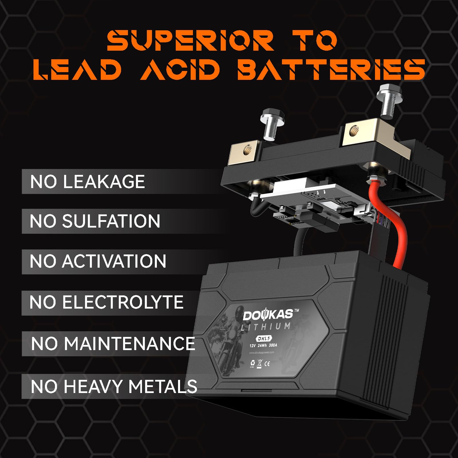 DOUKAS DKL5 300A LiFePO4 Motorcycle Lithium Battery, 12V 2Ah Powersports Battery, Compatible Jet Ski, Quad, Lawn Mower, ATV, UTV