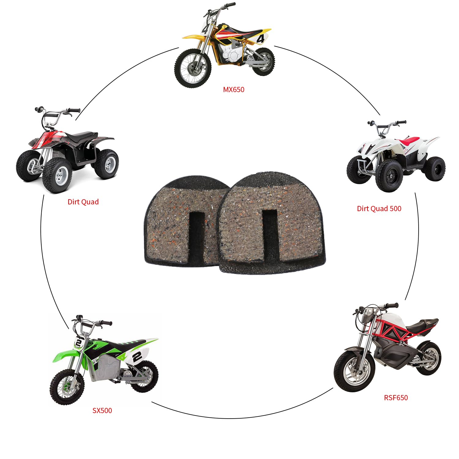 Kamier Rounded Front Rear Brake Pads Replacement For Razor Electric Dirt Quad 500 Mx650 Mx500 Sx500 Mcgrath Rsf650 Dirt Bike 4 Wheeler Atv Kids Off Road Motocross Yk2 Flame Disc Brake Caliper Parts