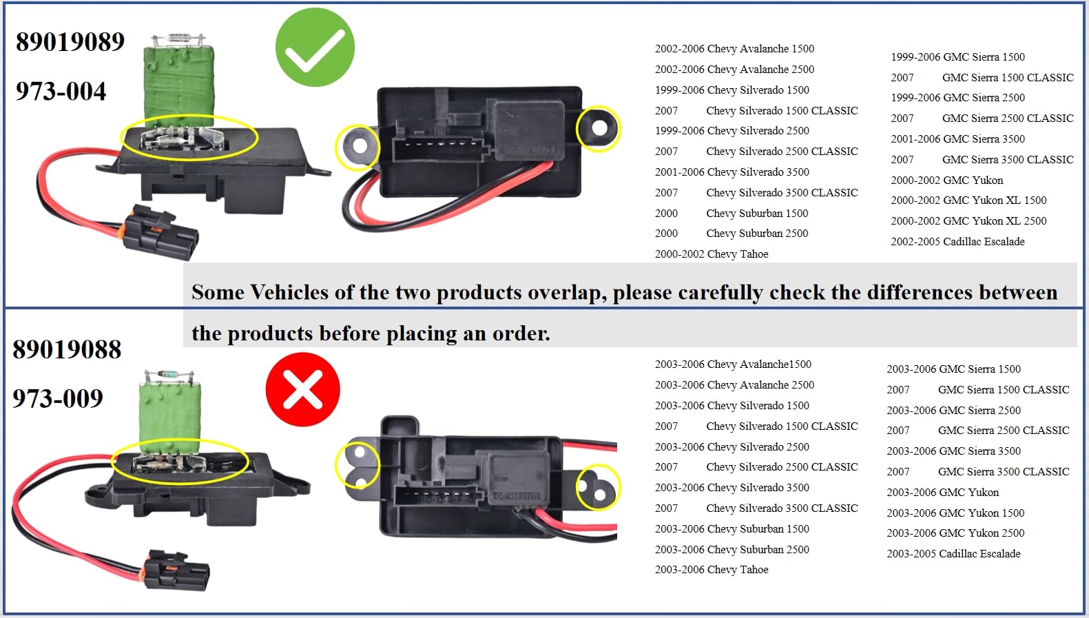 HVAC Blower Motor Resistor - Compatible with 1999-2006 Chevy Silverado GMC Sierra 1500 2500 3500 2000-2002 Yukon XL - Replaces 8